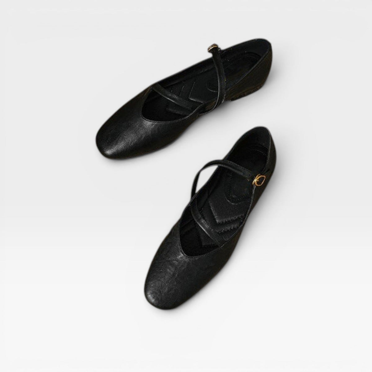 Leather Mary Jane Flats, Round Toe Buckle Strap Shoes