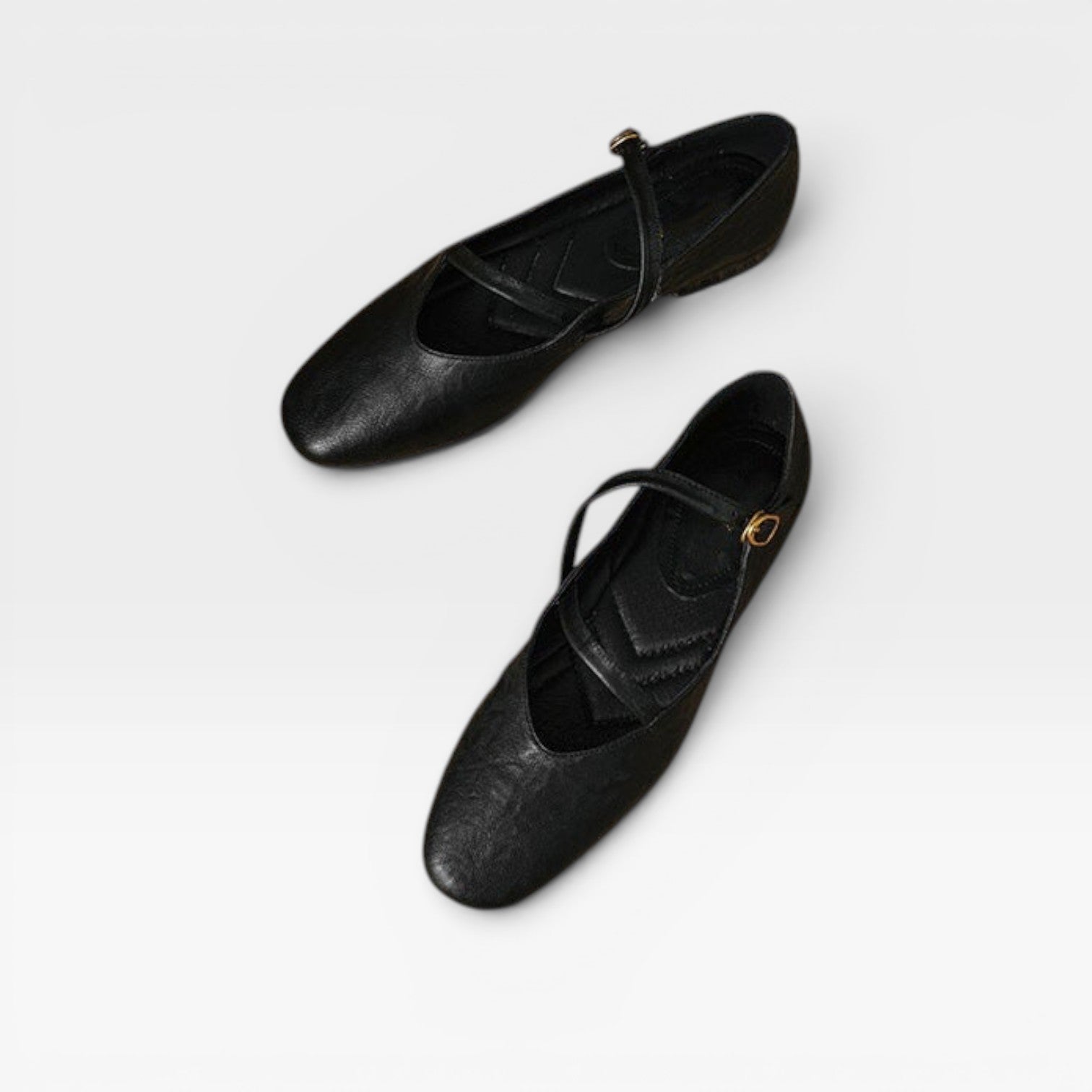 Leather Mary Jane Flats, Round Toe Buckle Strap Shoes