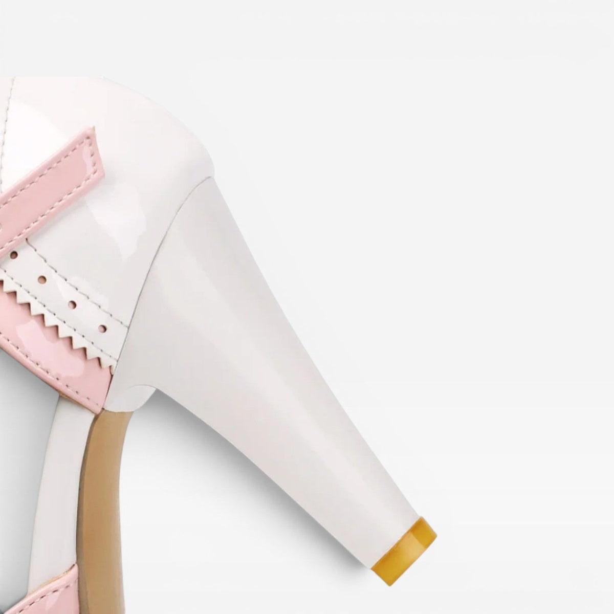 Two Tone Brogue Mary Jane Pumps, T Strap Block Heel