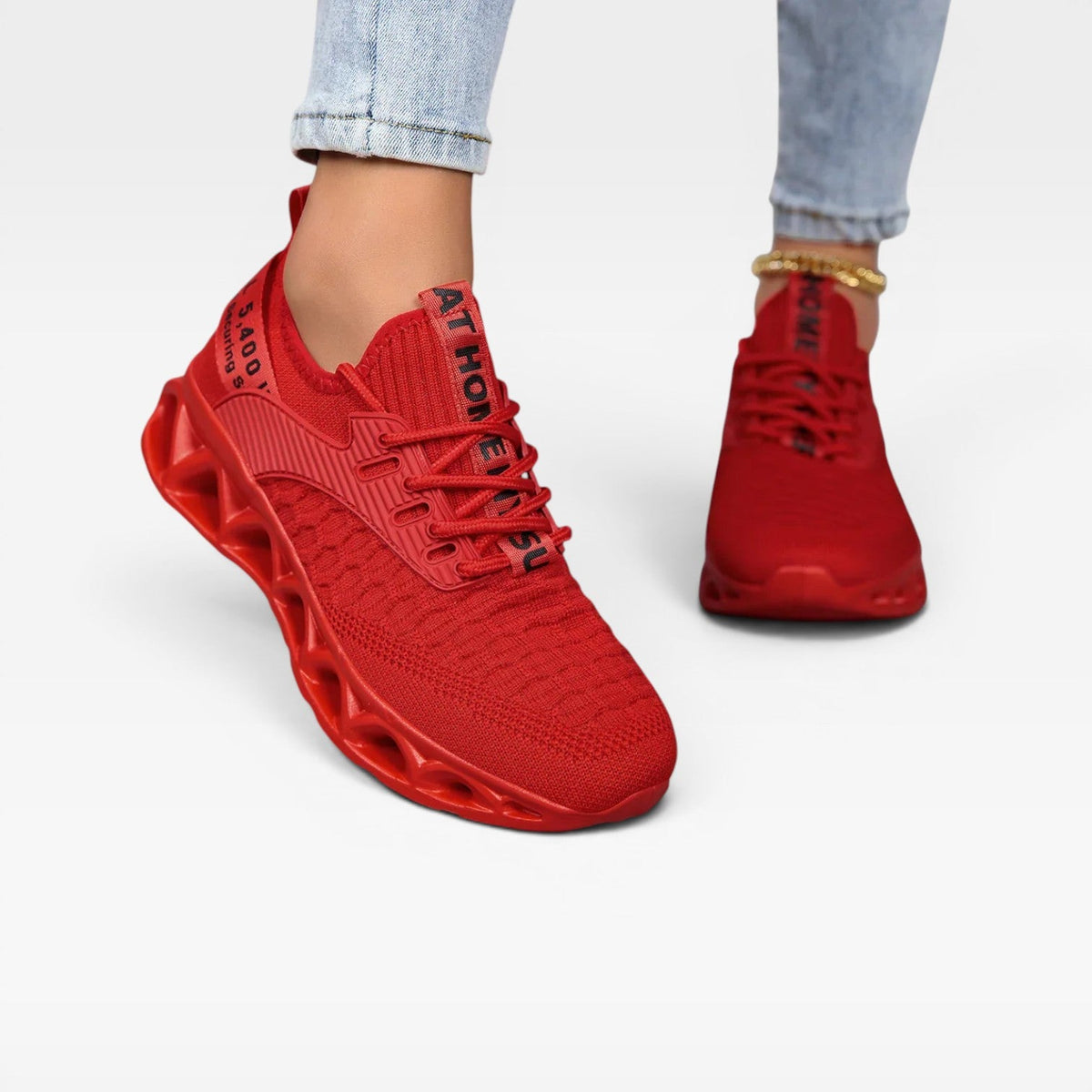 Lace Up Trainers, Cushioned Knit Sneakers for Walking