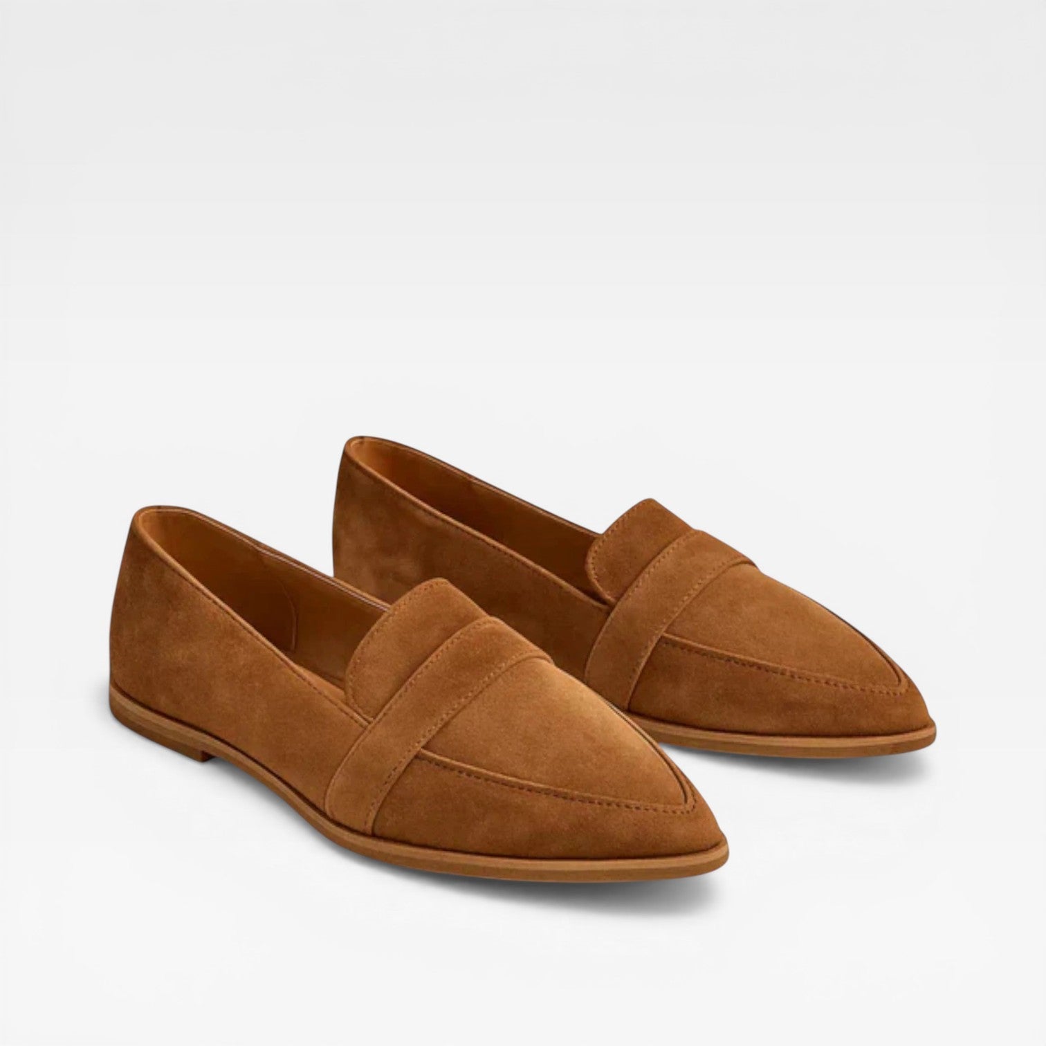 Pointed Toe Suede Loafers, Flat Slip On Dress Shoes