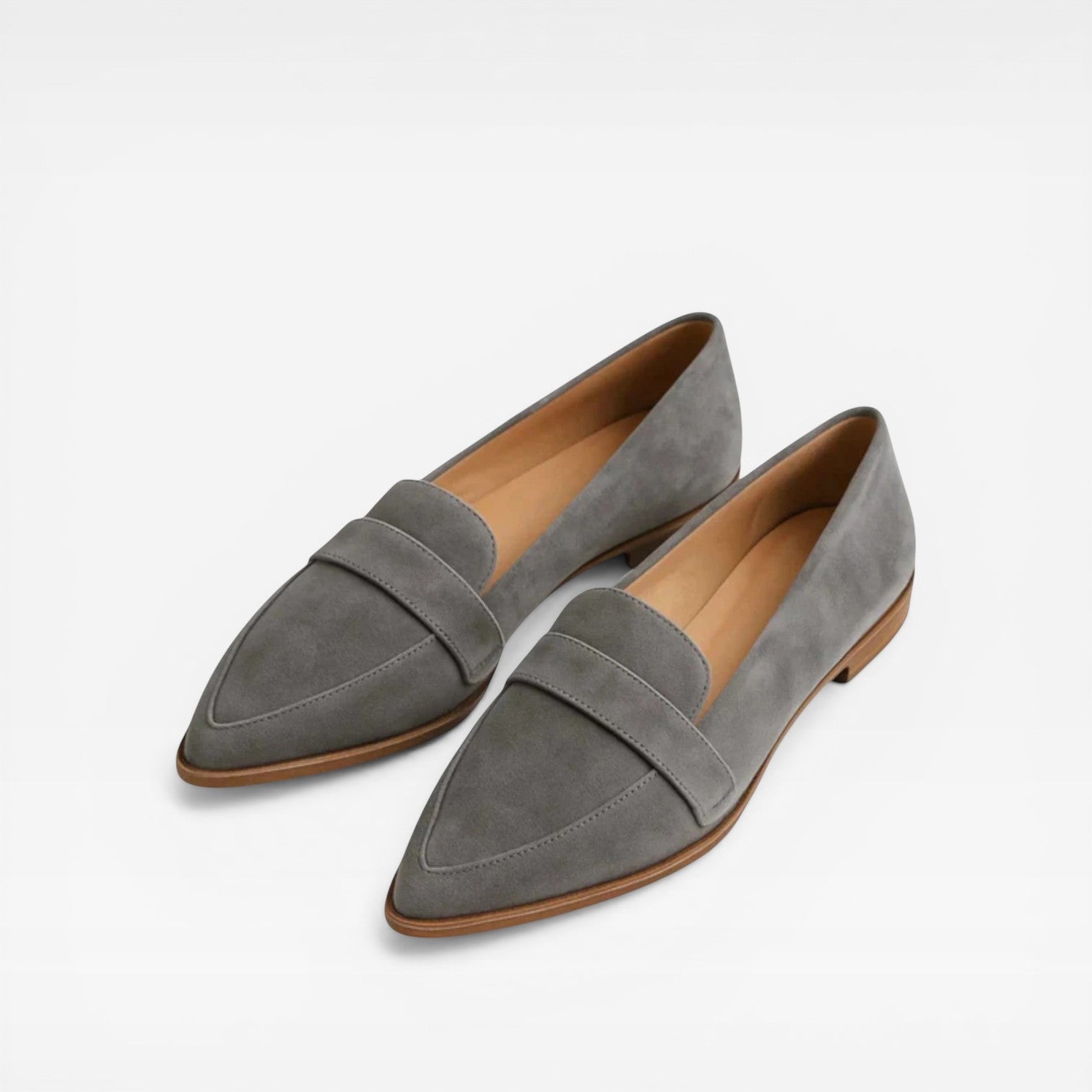 Pointed Toe Suede Loafers, Flat Slip On Dress Shoes