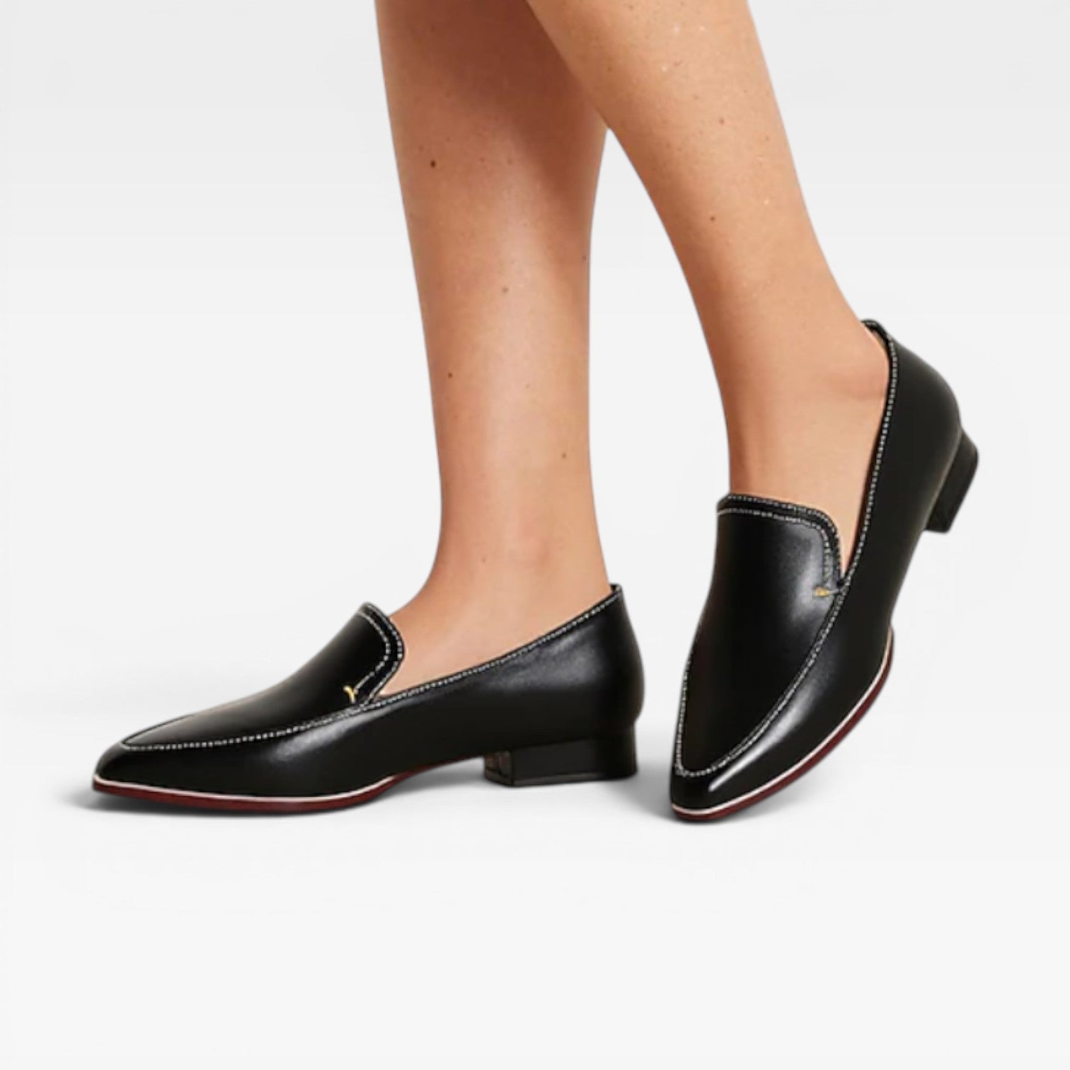 Smooth Leather Loafers, Black Slip-On Dress Flat Shoes