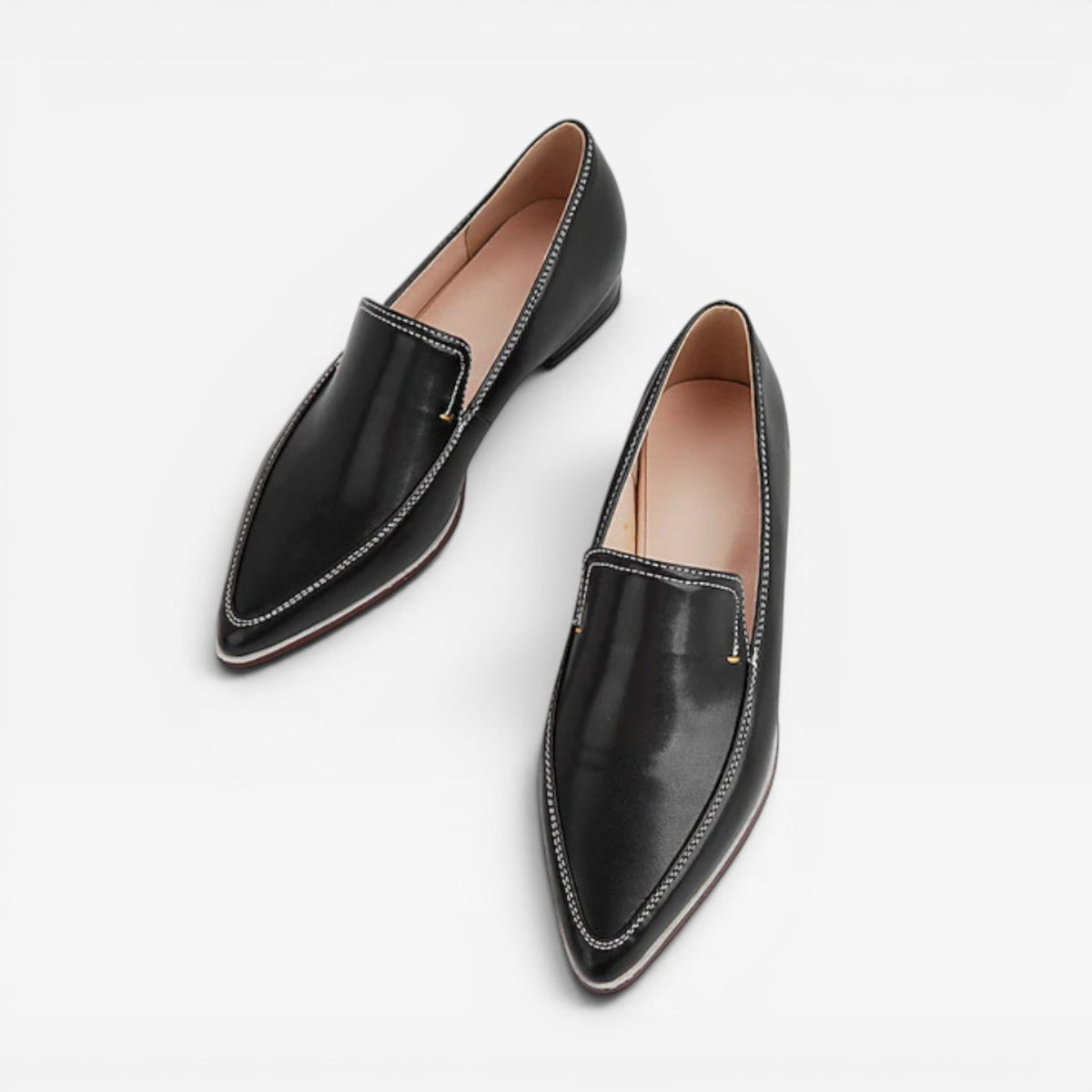 Smooth Leather Loafers, Black Slip-On Dress Flat Shoes