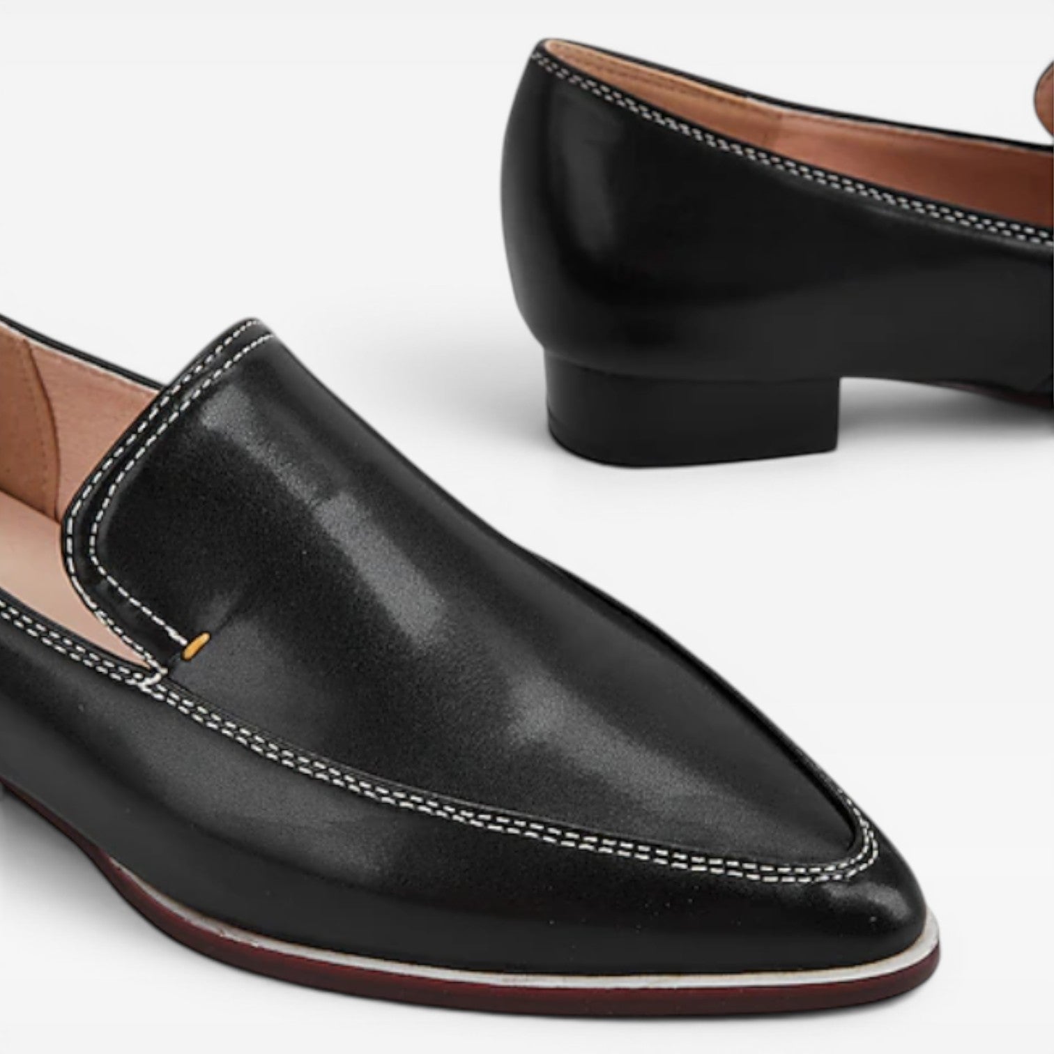 Smooth Leather Loafers, Black Slip-On Dress Flat Shoes