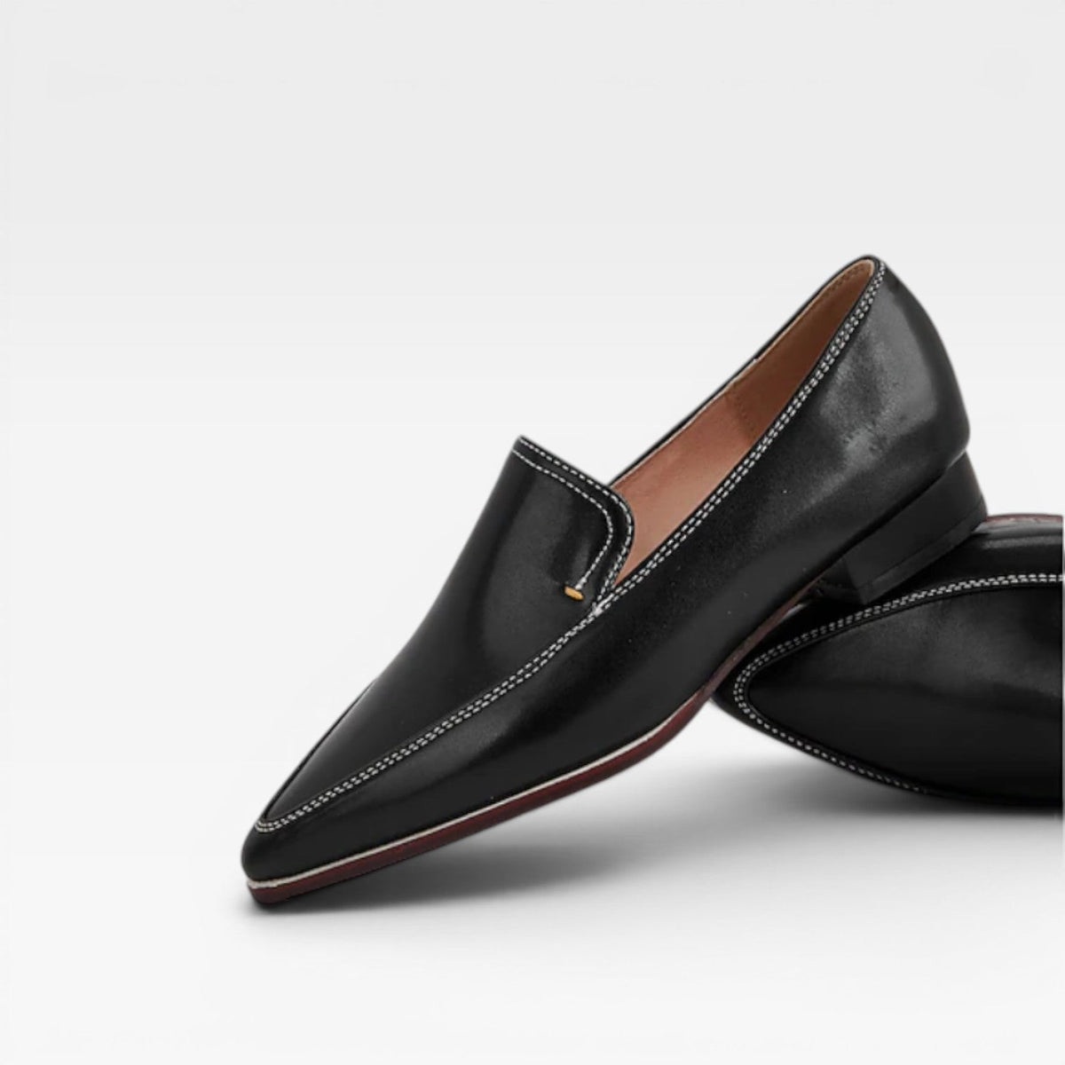 Smooth Leather Loafers, Black Slip-On Dress Flat Shoes