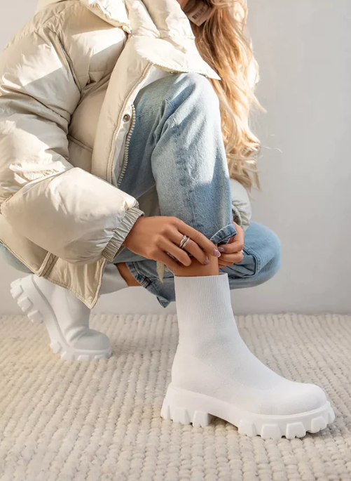 Stretch Knit Sock Ankle Boots, Slip On Heeled Booties
