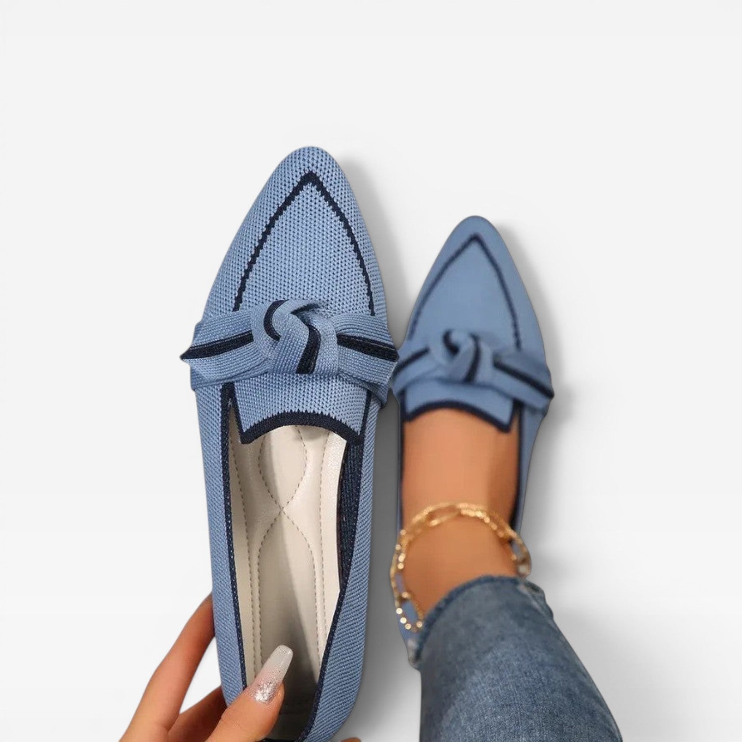 Pointed Toe Knit Loafers, Breathable Slip-On Flats