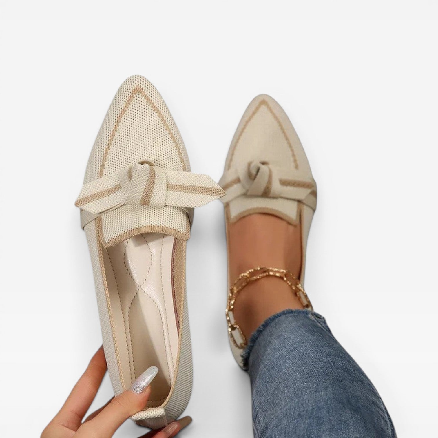 Pointed Toe Knit Loafers, Breathable Slip-On Flats