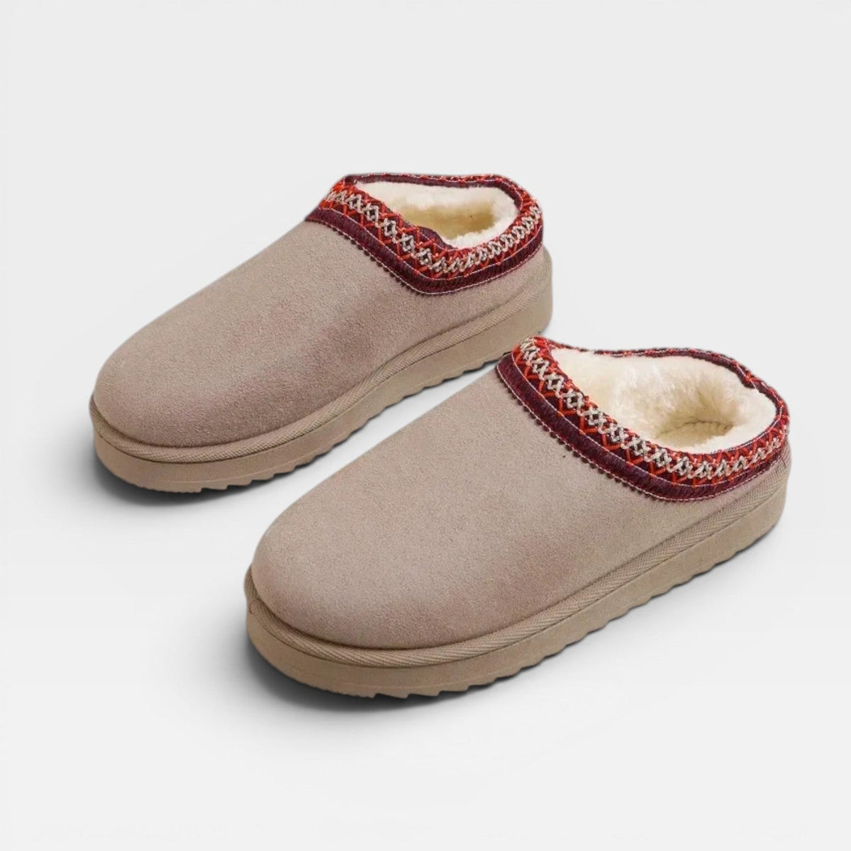 Fleece Lined Platform Mule Clogs, Embroidered Trim