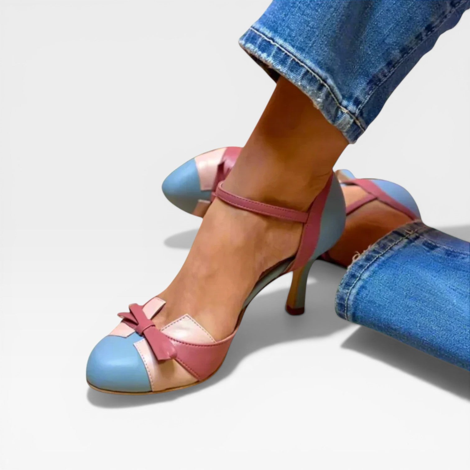Two Tone Kitten Heel Pumps, Vintage Mary Jane Strap