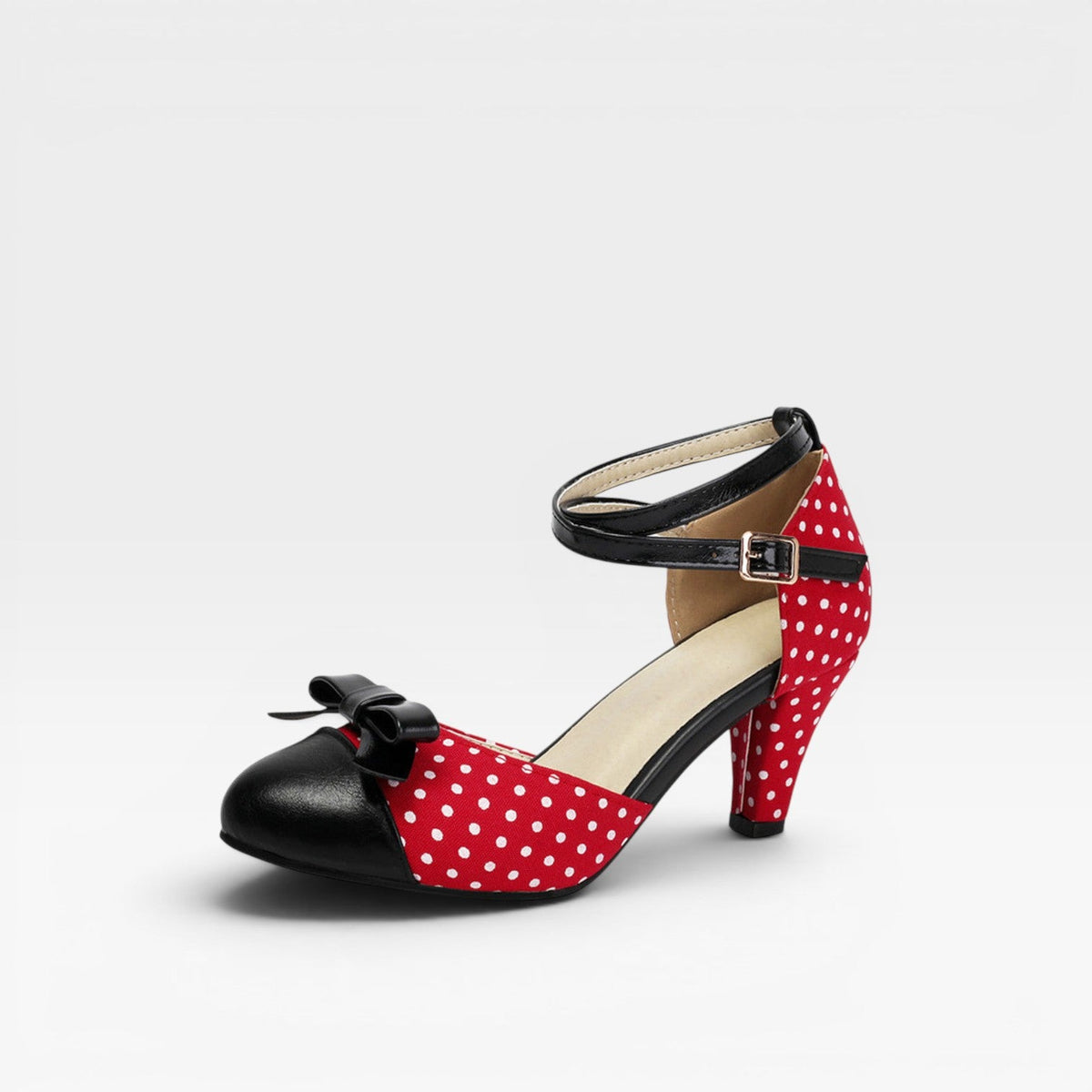 Polka Dot Pumps, Bow Cap Toe Chunky Curved Heel Shoes