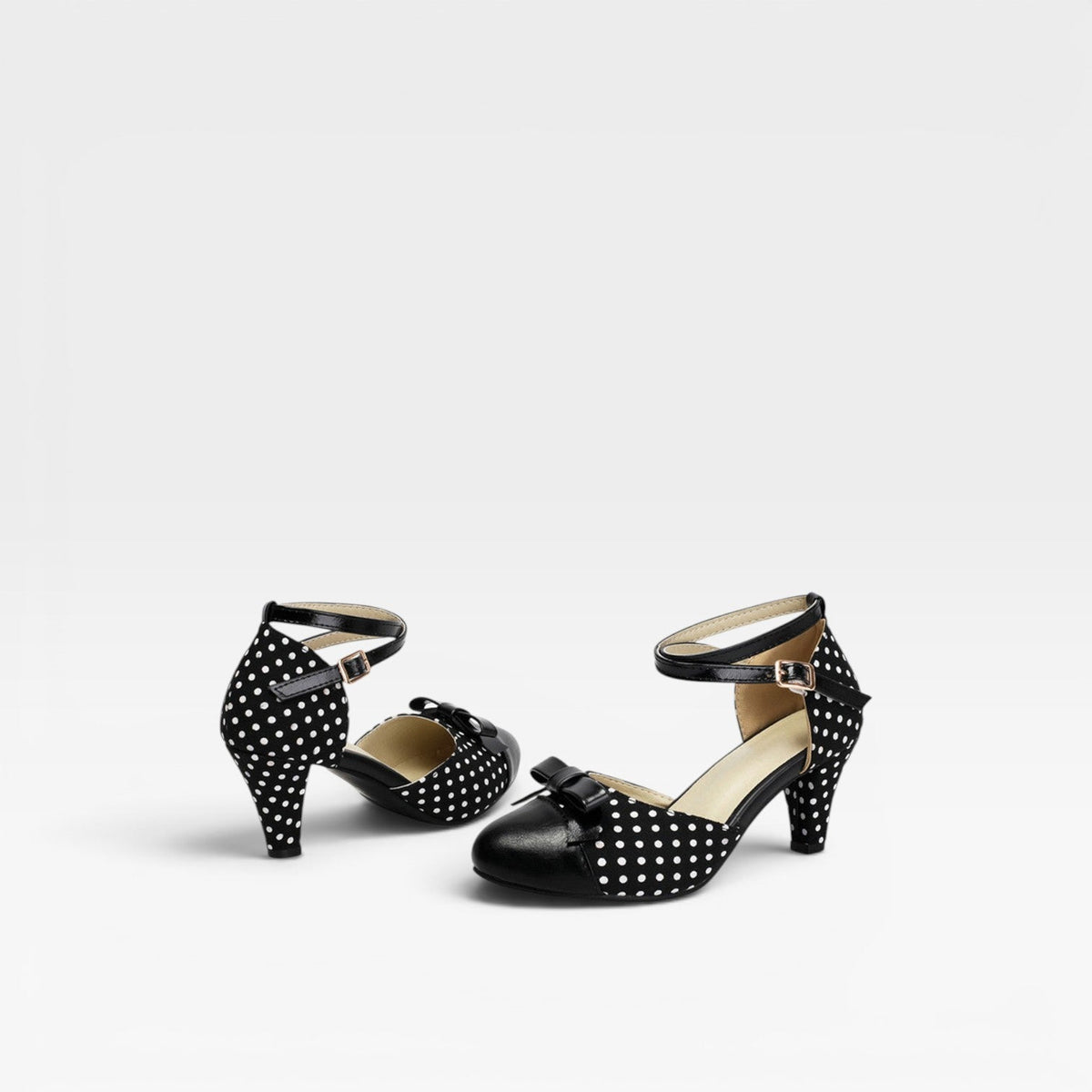 Polka Dot Pumps, Bow Cap Toe Chunky Curved Heel Shoes