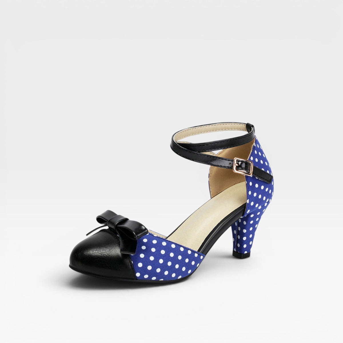 Polka Dot Pumps, Bow Cap Toe Chunky Curved Heel Shoes