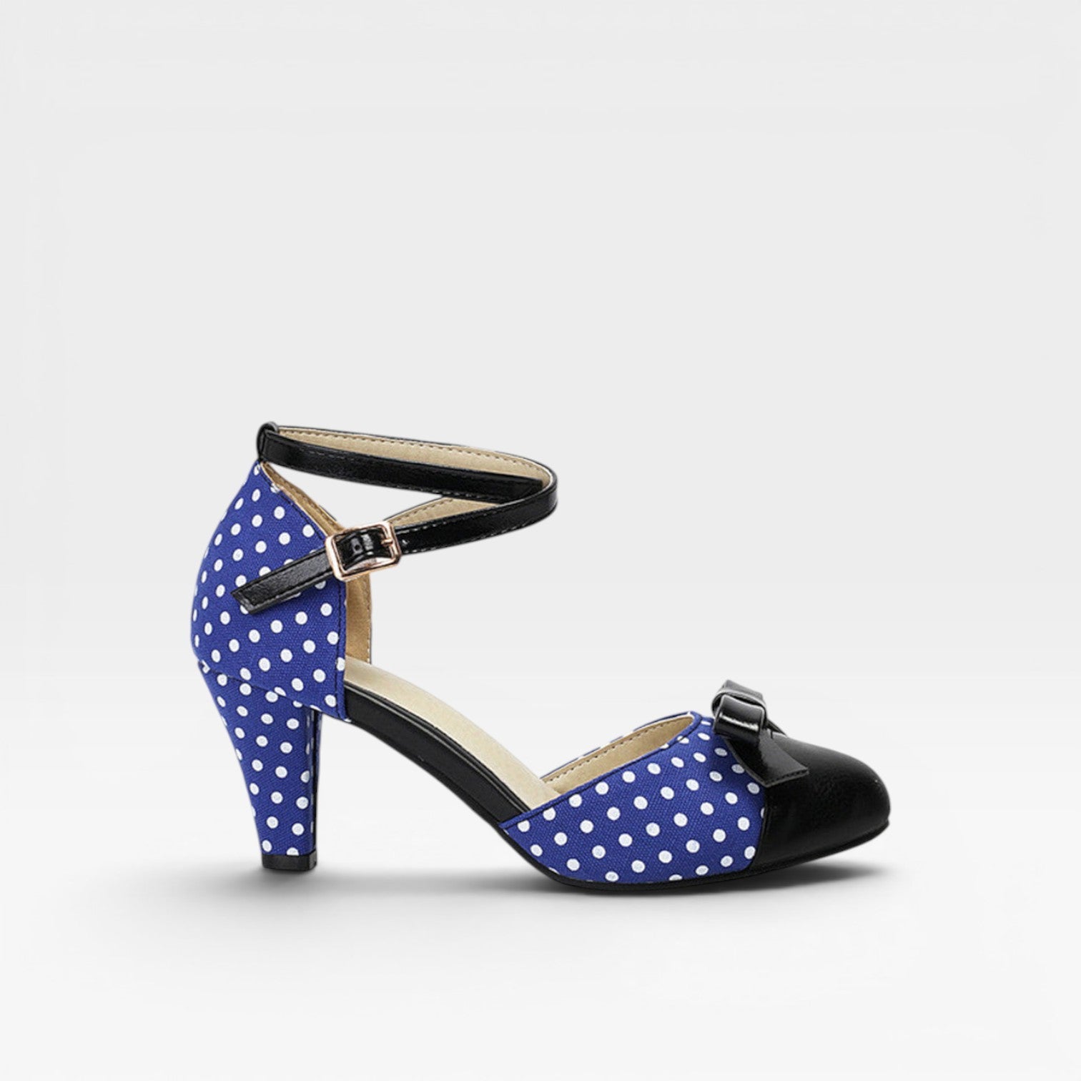 Polka Dot Pumps, Bow Cap Toe Chunky Curved Heel Shoes