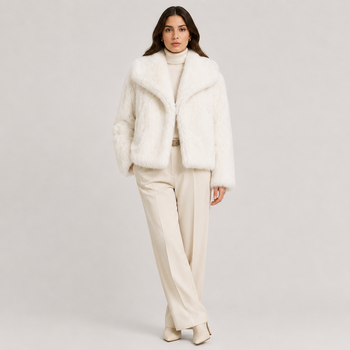Faux Fur Jacket, Oversized Collar Plush Winter Coat