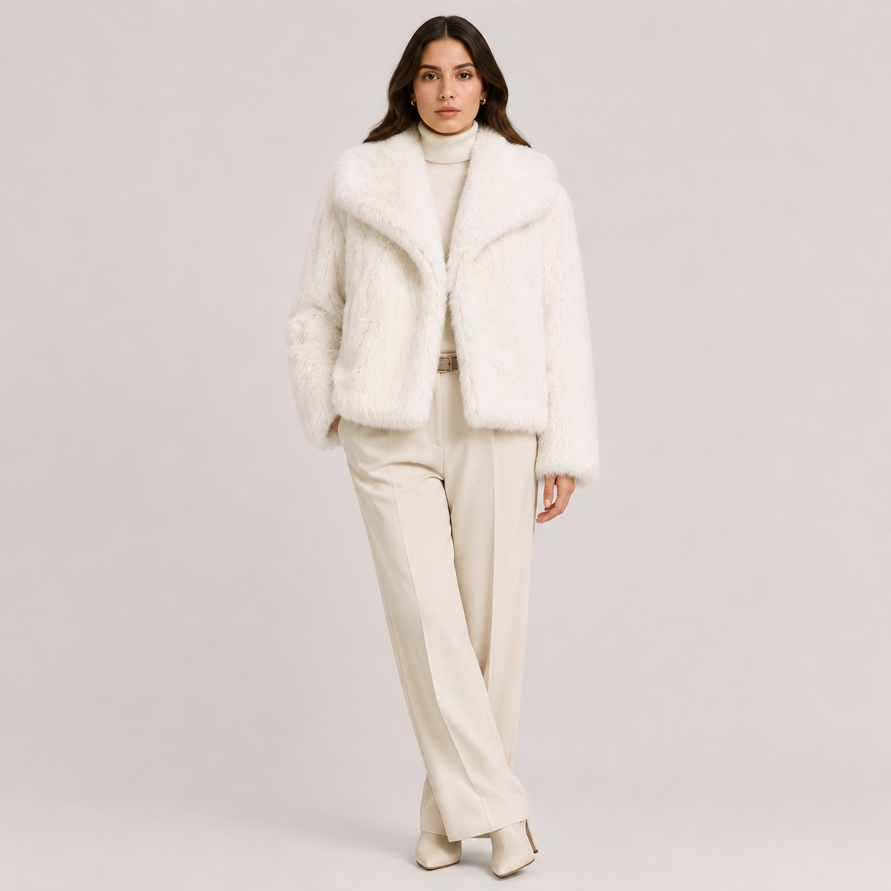 Faux Fur Jacket, Oversized Collar Plush Winter Coat
