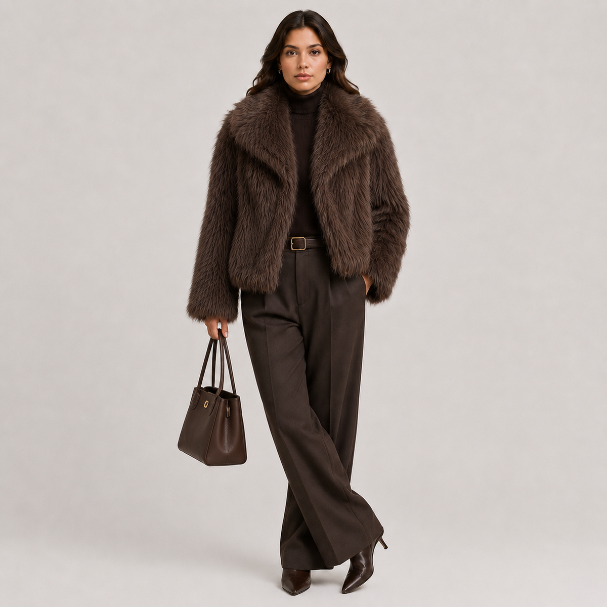 Faux Fur Jacket, Oversized Collar Plush Winter Coat