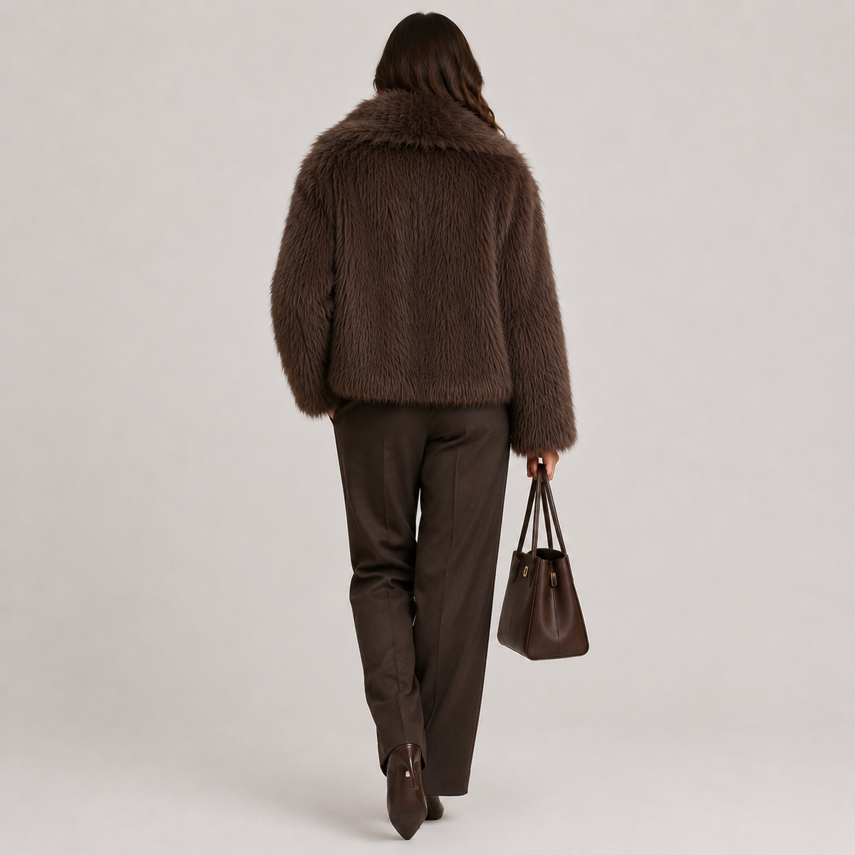 Faux Fur Jacket, Oversized Collar Plush Winter Coat