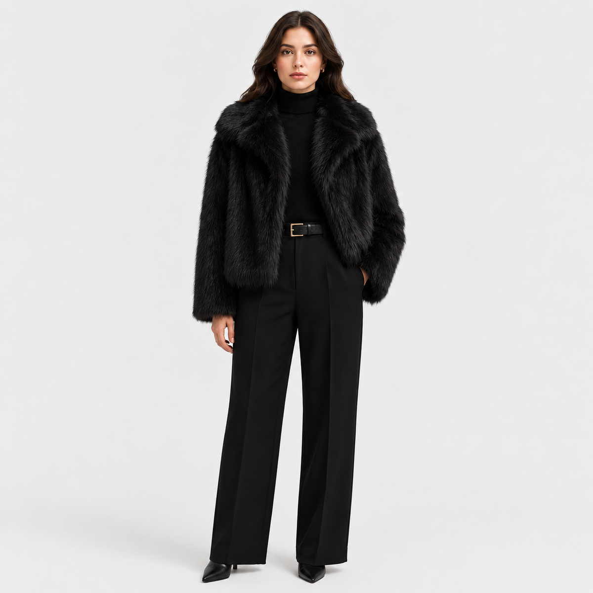 Faux Fur Jacket, Oversized Collar Plush Winter Coat