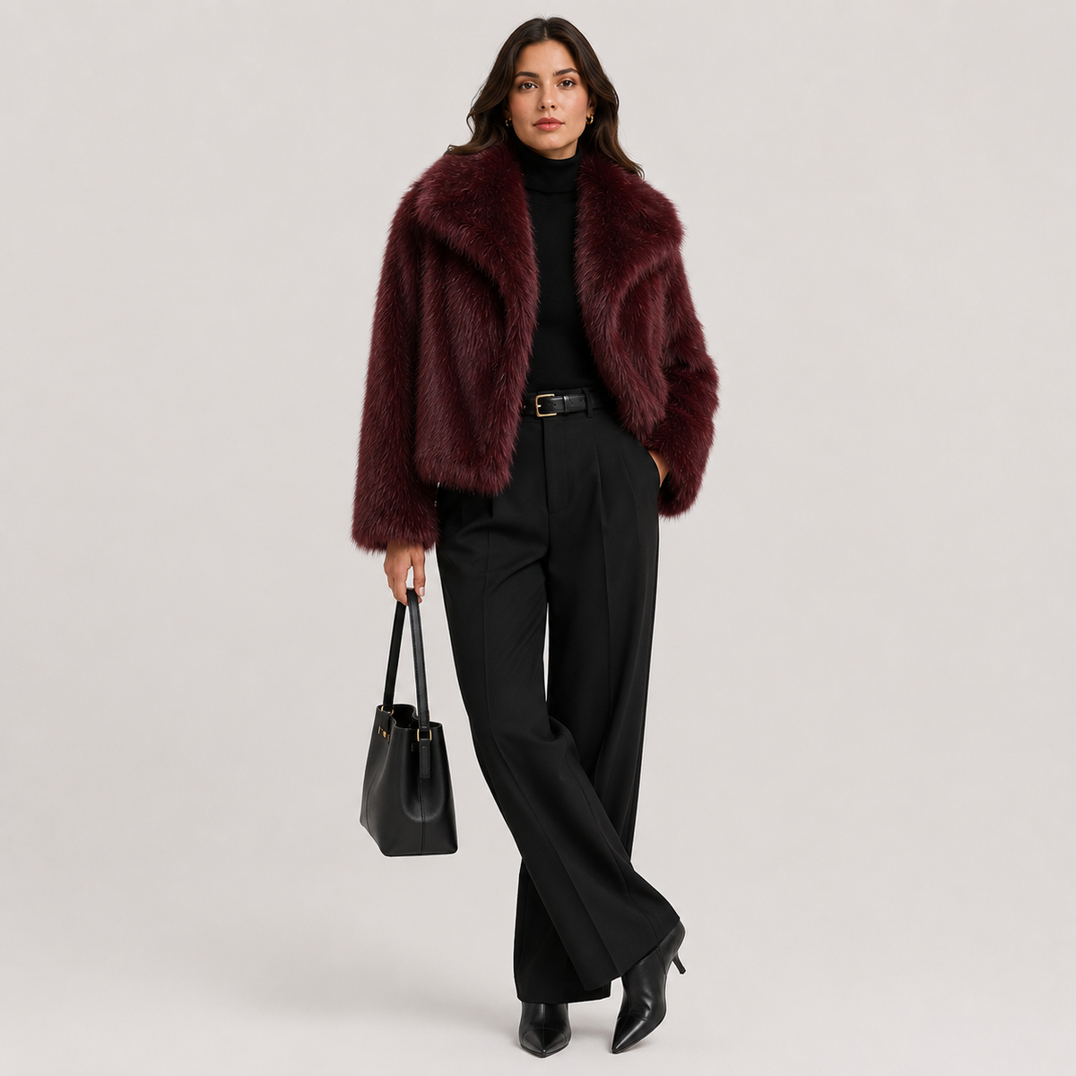 Faux Fur Jacket, Oversized Collar Plush Winter Coat