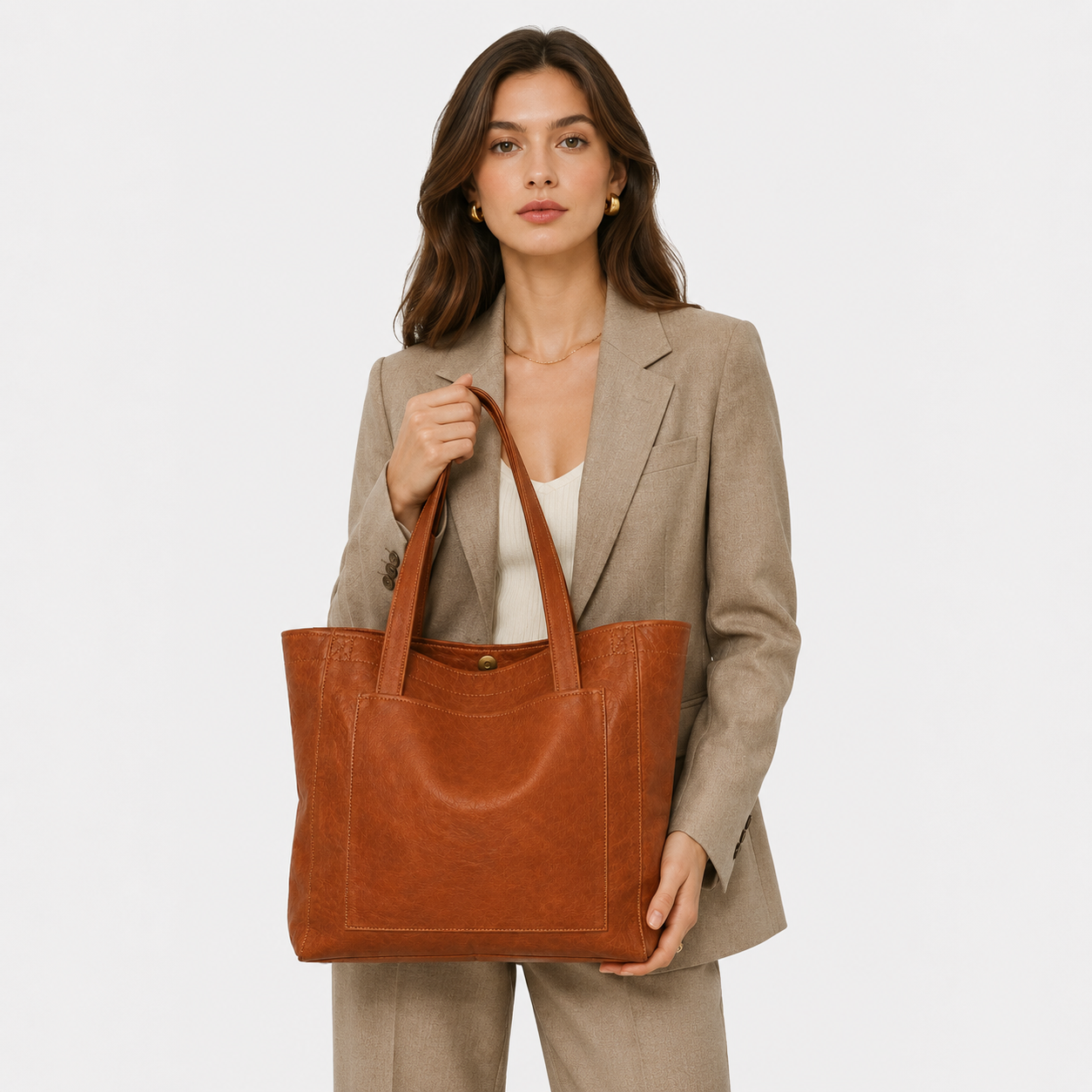 Structured Leather Shoulder Bag, Classic Day Handbag