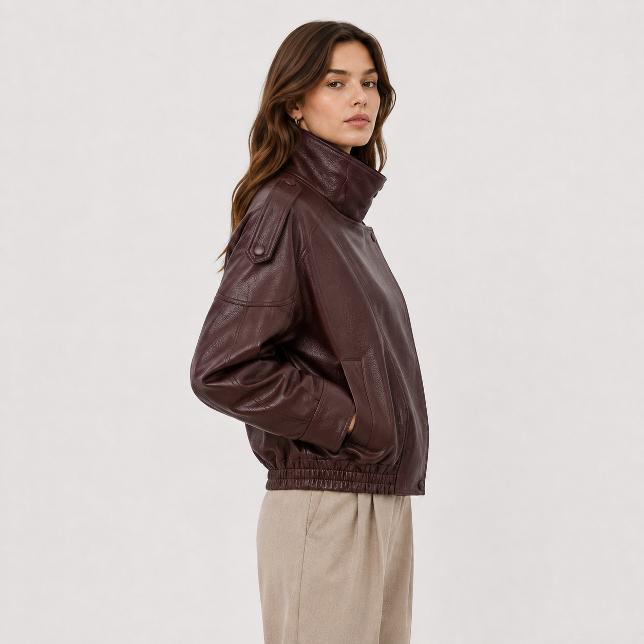 Asymmetric Faux Leather Jacket, Relaxed Loose Fit Coat