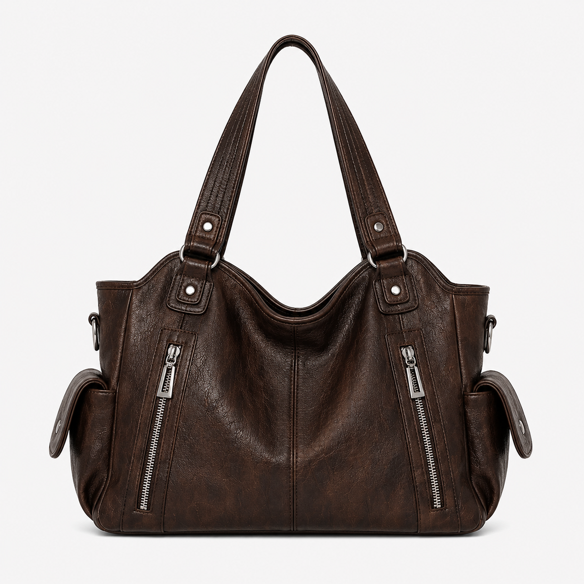 Structured Faux Leather Shoulder Bag, Spacious Purse