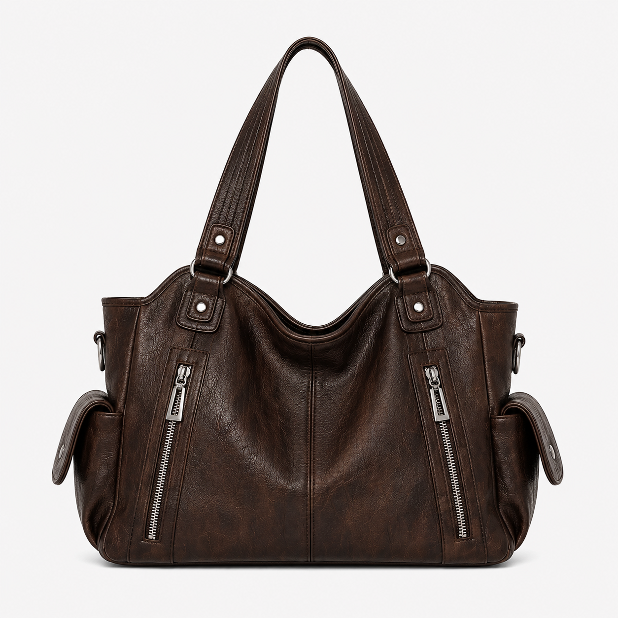 Structured Faux Leather Shoulder Bag, Spacious Purse