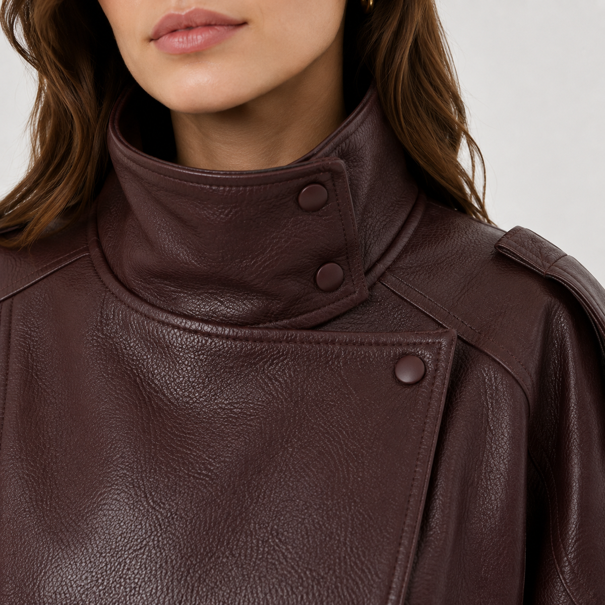 Asymmetric Faux Leather Jacket, Relaxed Loose Fit Coat