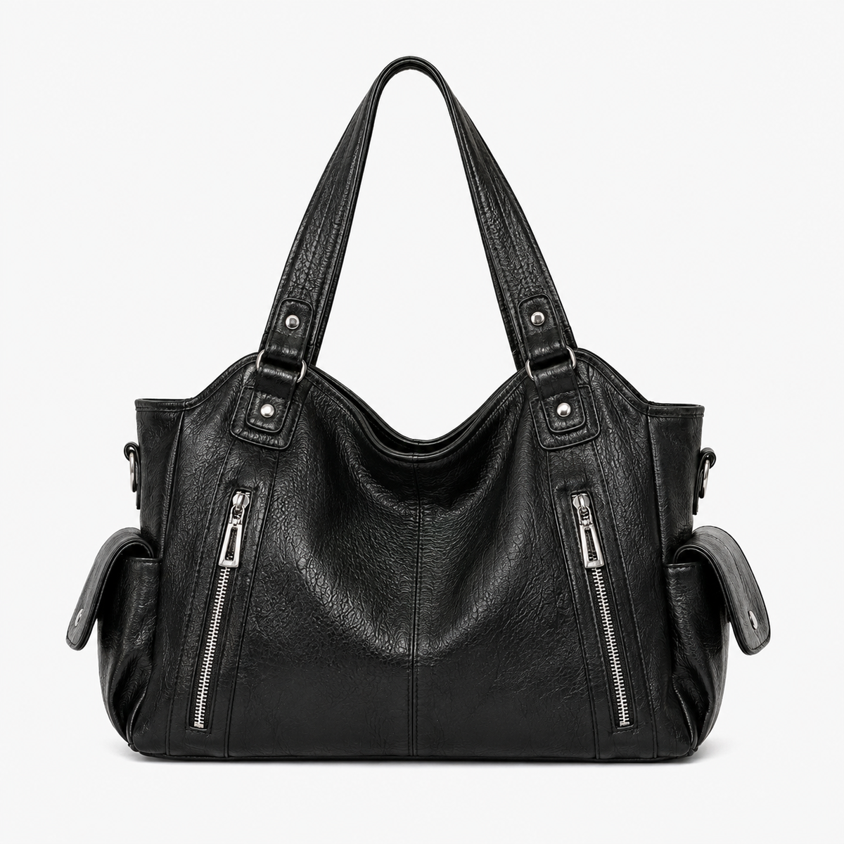 Structured Faux Leather Shoulder Bag, Spacious Purse