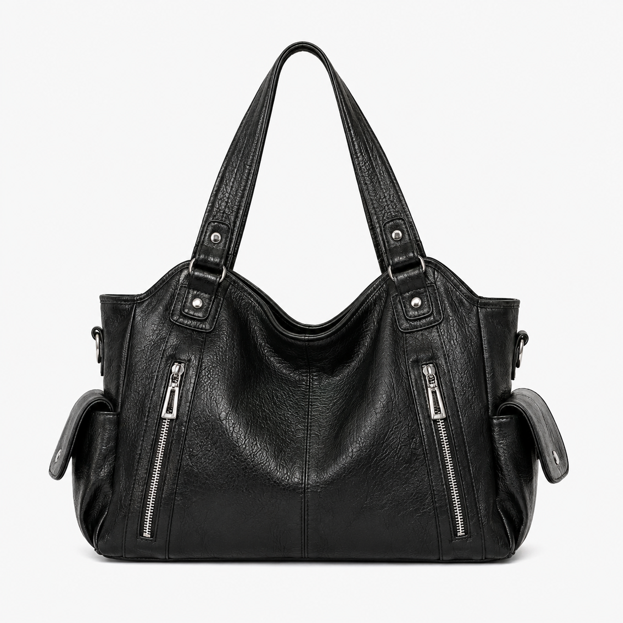 Structured Faux Leather Shoulder Bag, Spacious Purse