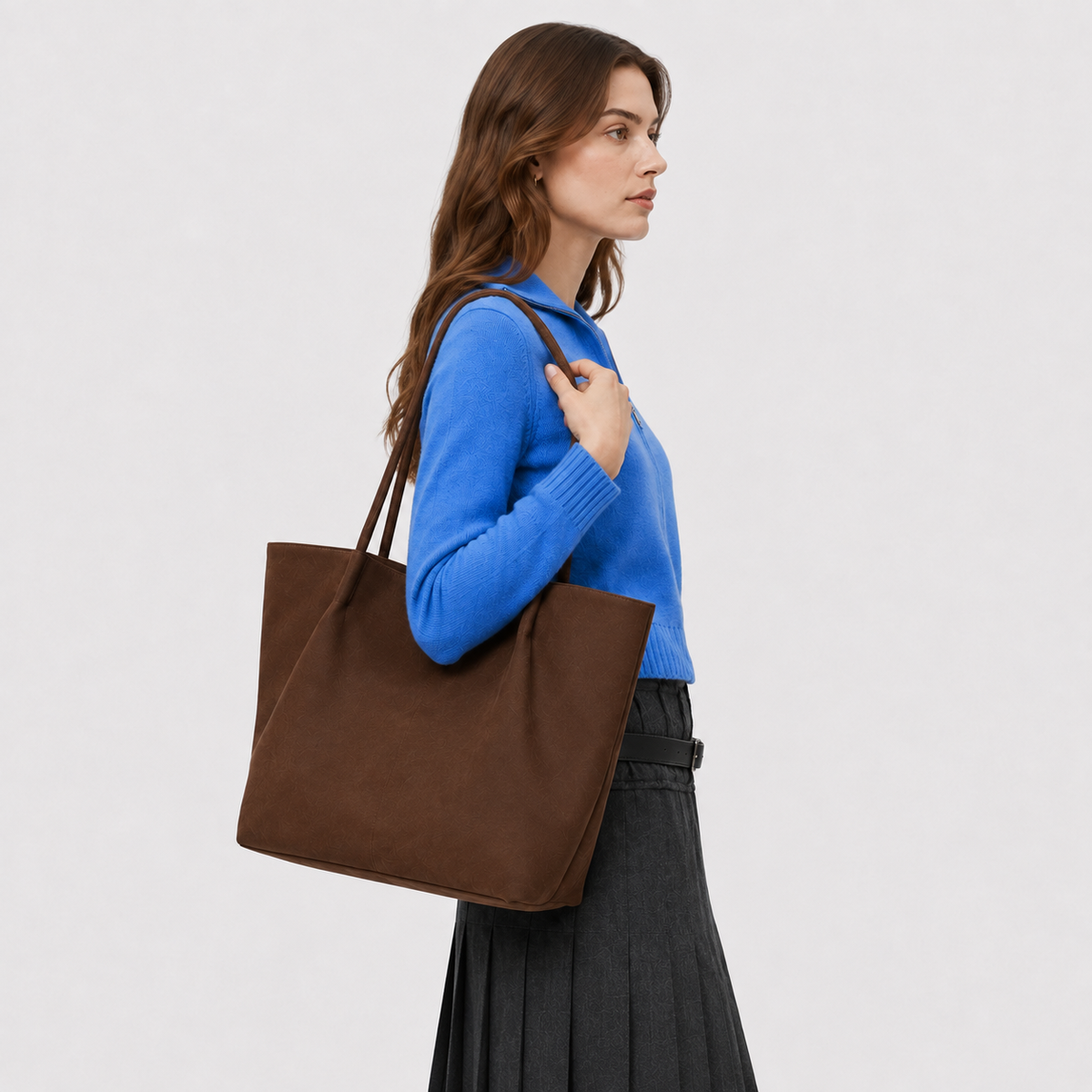 Soft Suede Tote Bag, Spacious Everyday Work Carryall