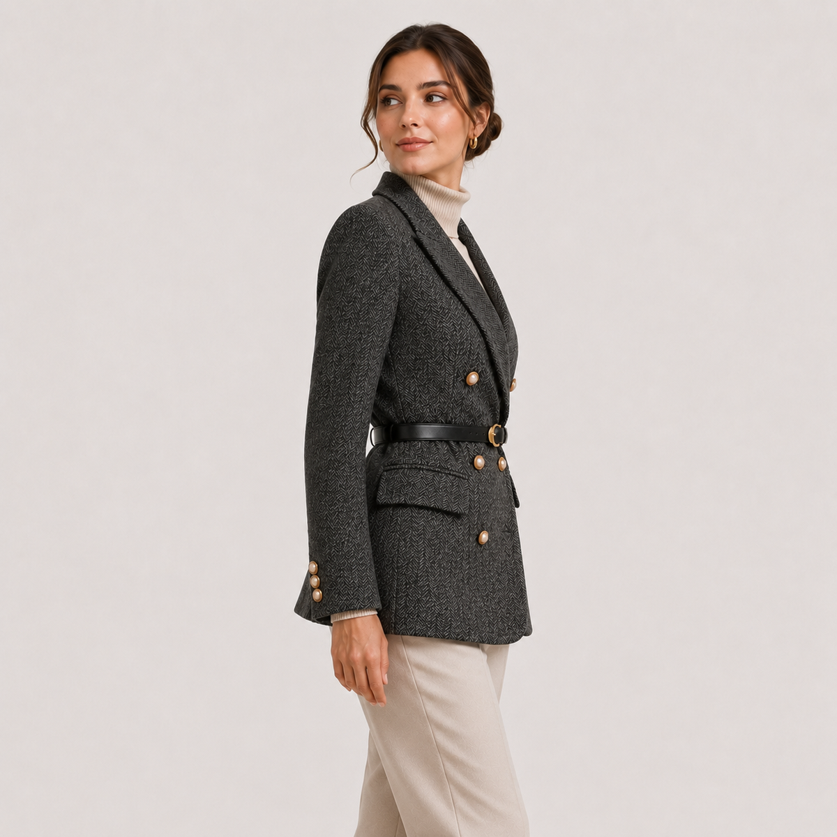 Belted Blazer, Tailored Smart Casual Office Jacket