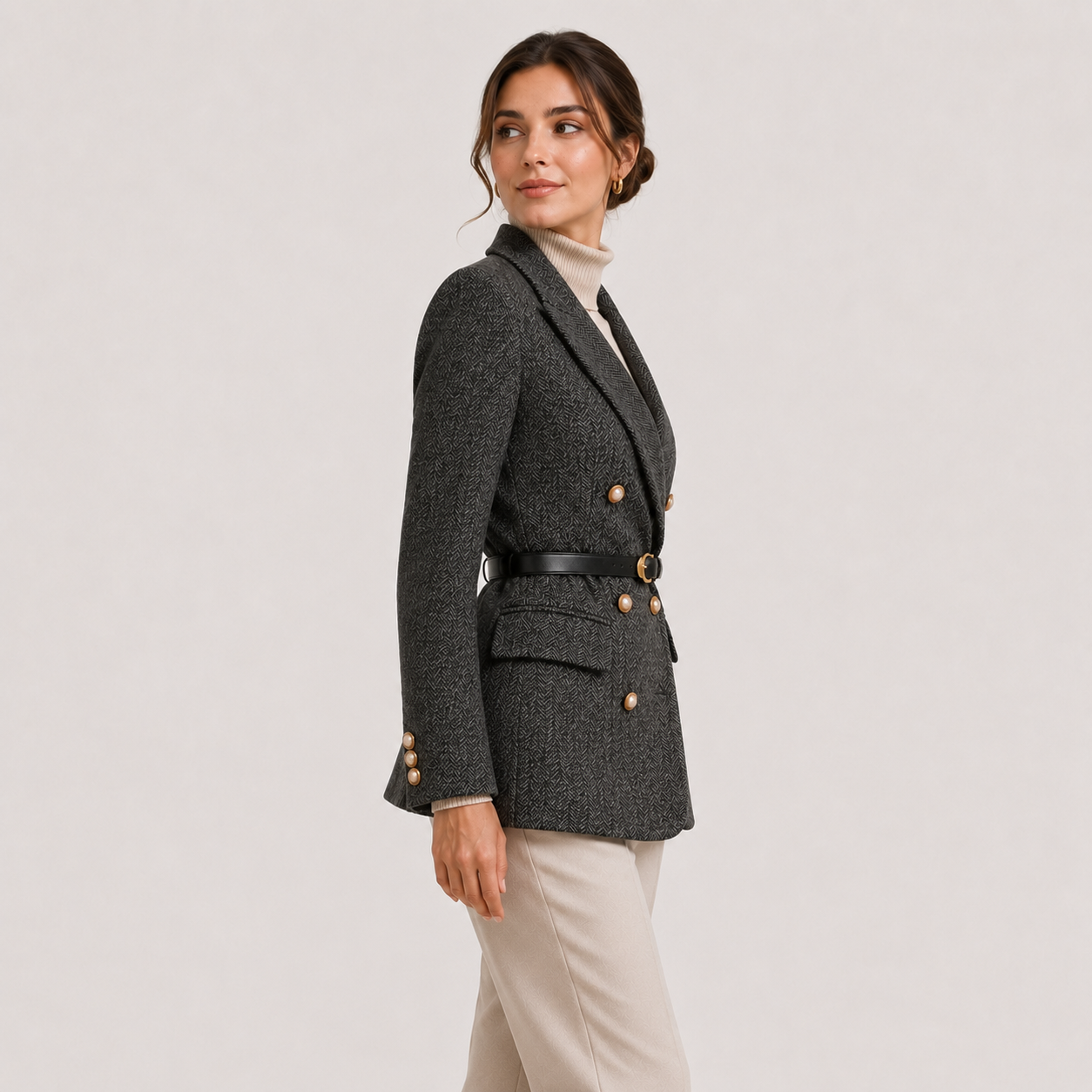 Belted Blazer, Tailored Smart Casual Office Jacket