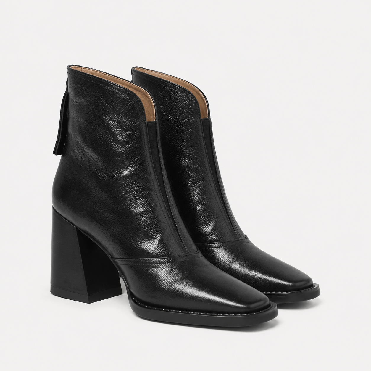 Pull-On Ankle Boots, Leather Look Elastic Side Panel