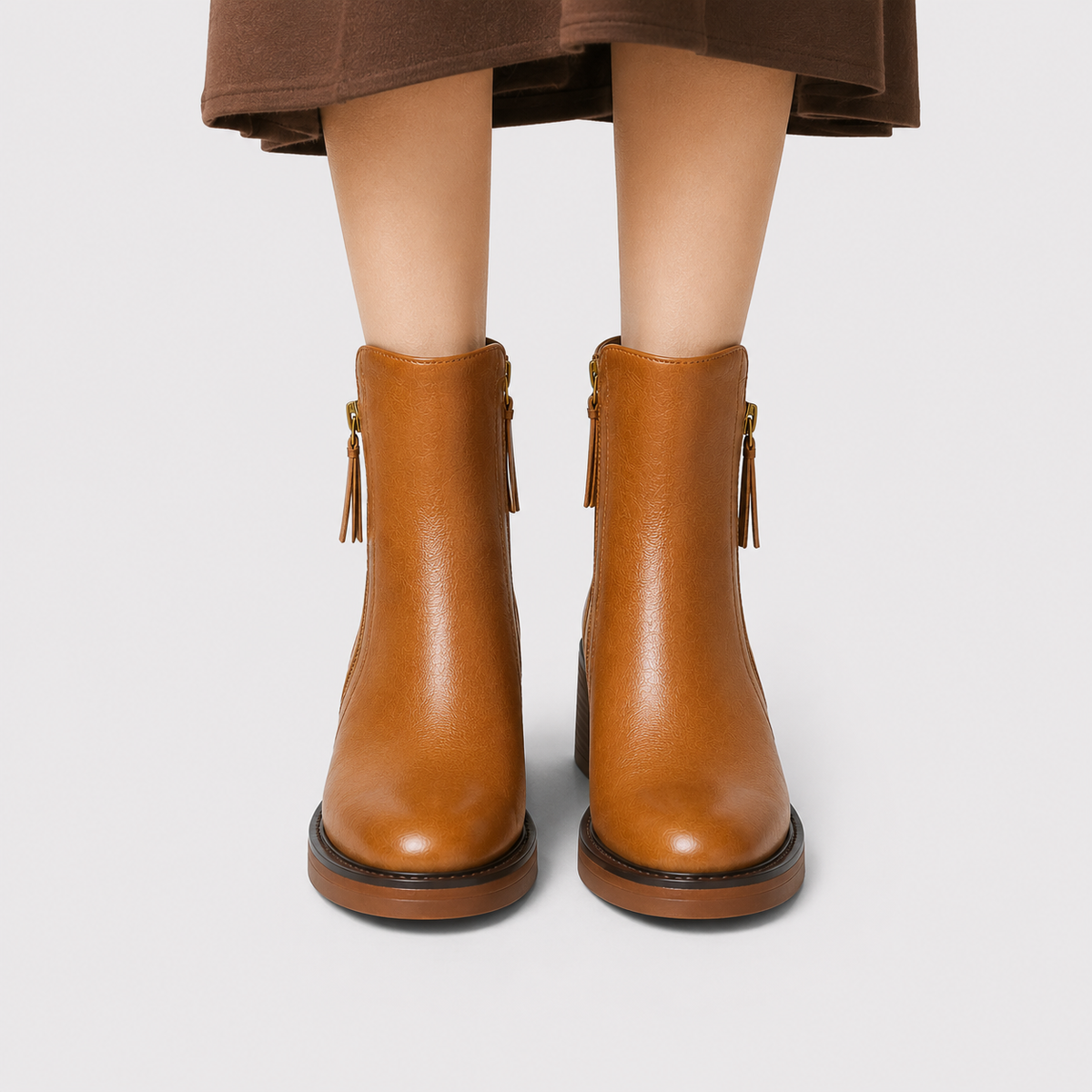 Side Zip Ankle Boots, Mid Heel Leather Look Booties