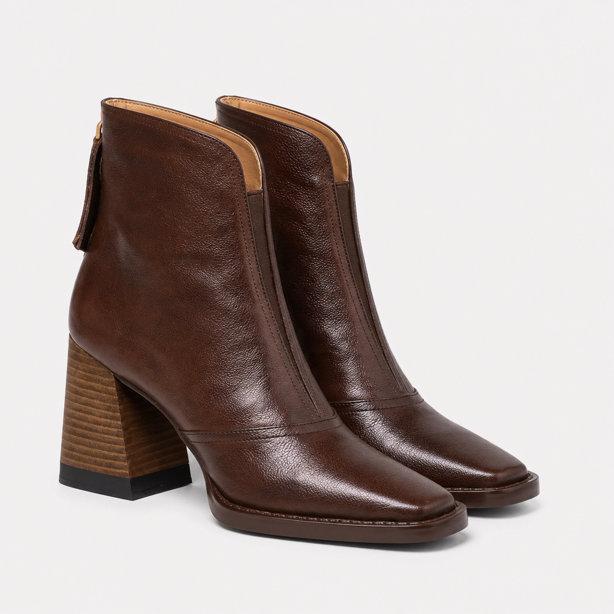 Pull-On Ankle Boots, Leather Look Elastic Side Panel
