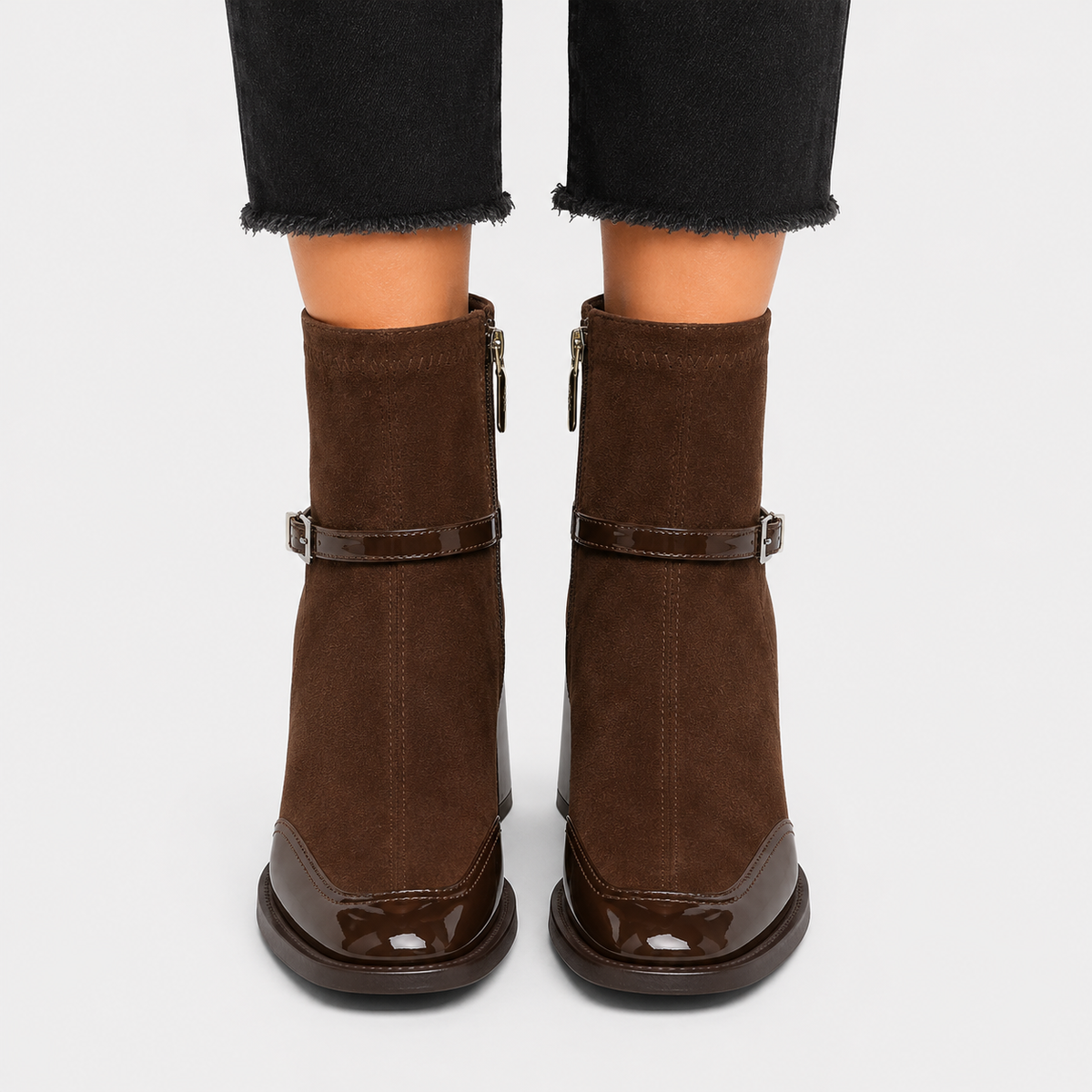 Leather Look Ankle Boots, Block Heel Side Zip Style