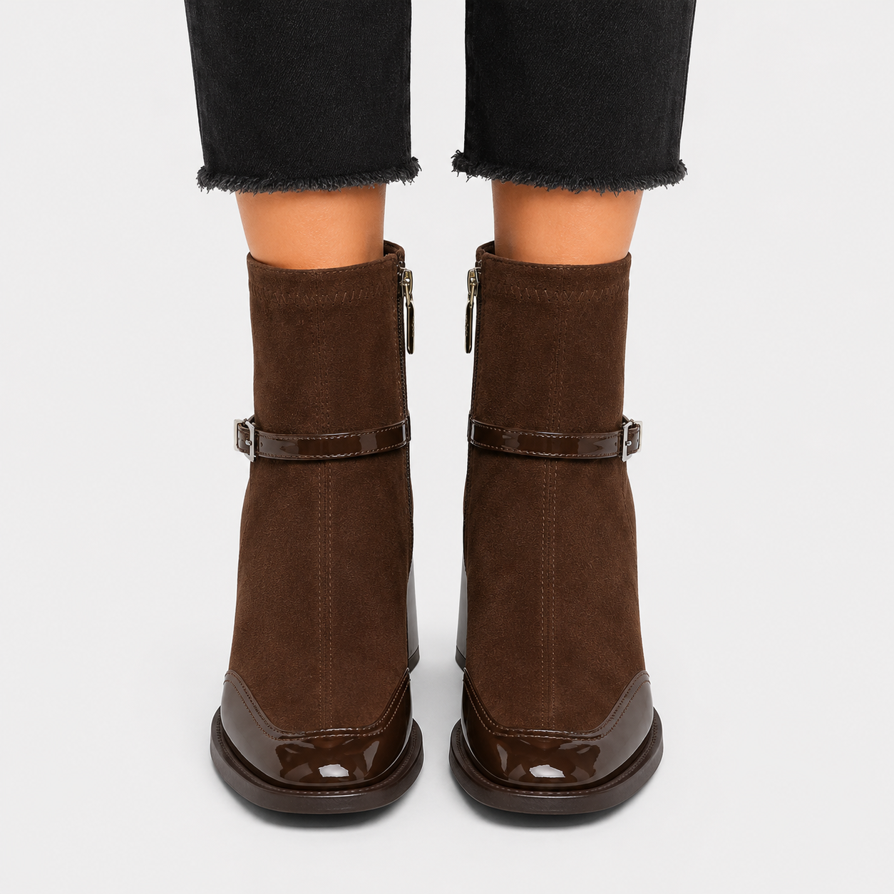 Leather Look Ankle Boots, Block Heel Side Zip Style