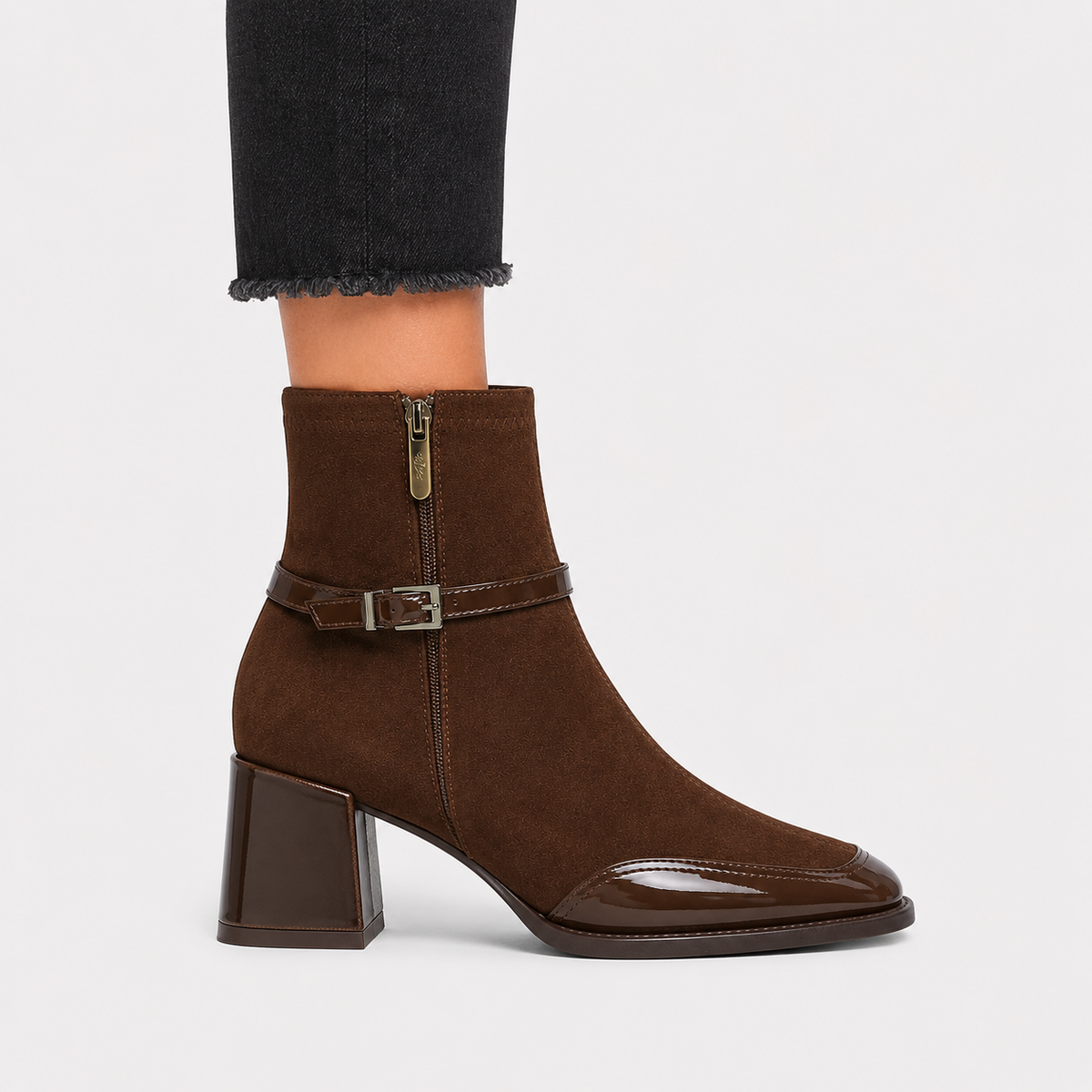 Leather Look Ankle Boots, Block Heel Side Zip Style