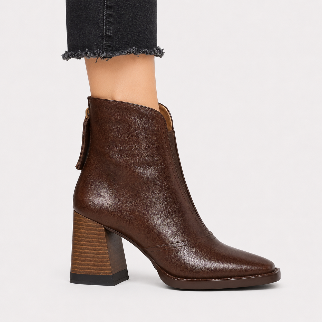 Pull-On Ankle Boots, Leather Look Elastic Side Panel
