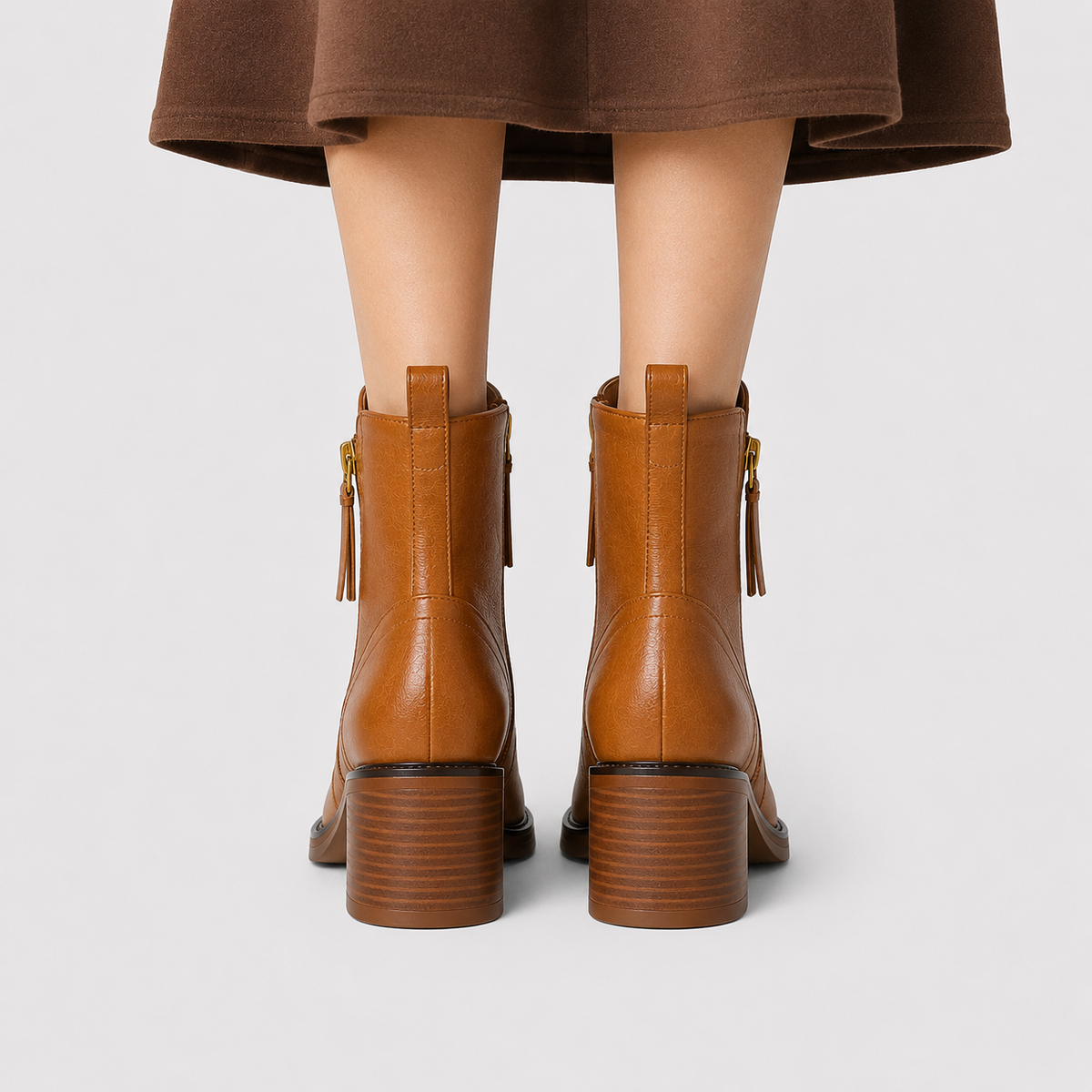 Side Zip Ankle Boots, Mid Heel Leather Look Booties