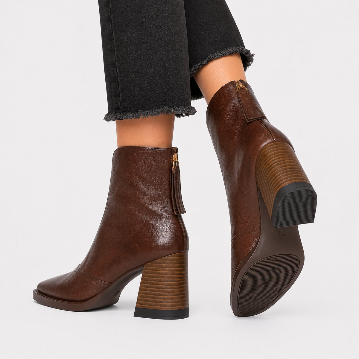 Pull-On Ankle Boots, Leather Look Elastic Side Panel