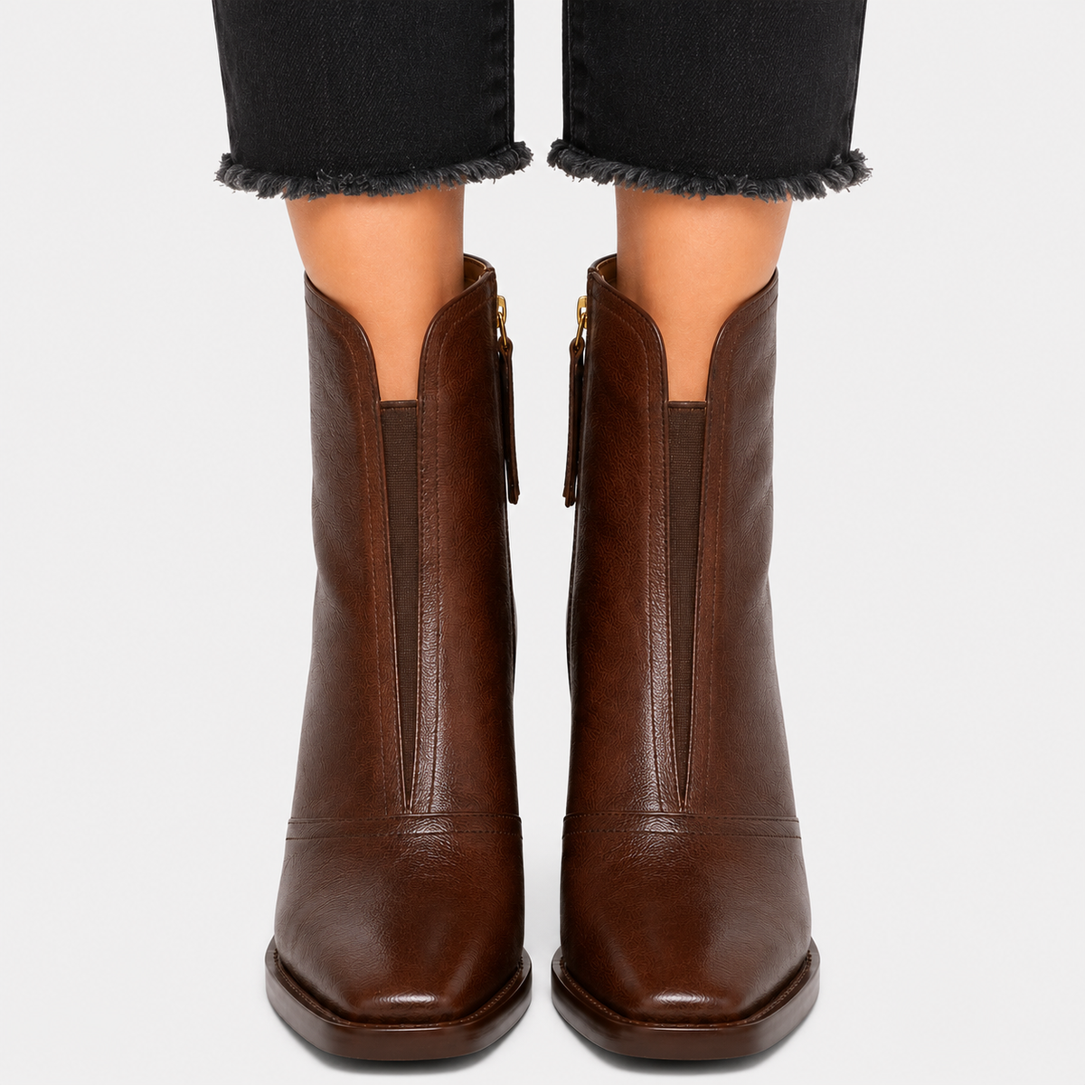 Pull-On Ankle Boots, Leather Look Elastic Side Panel