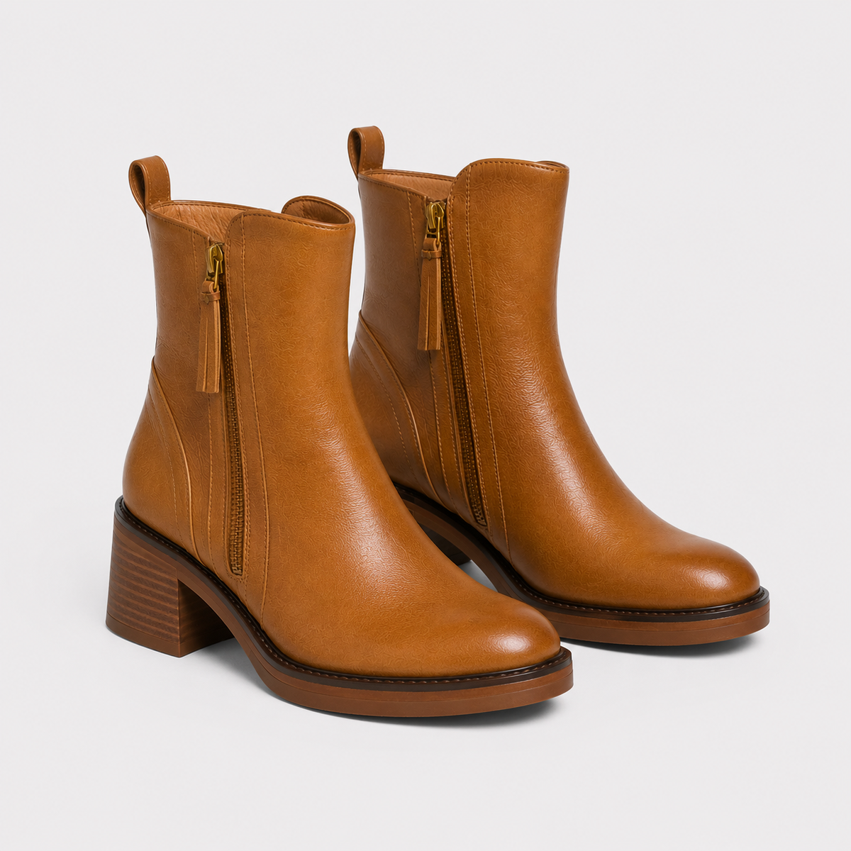Side Zip Ankle Boots, Mid Heel Leather Look Booties