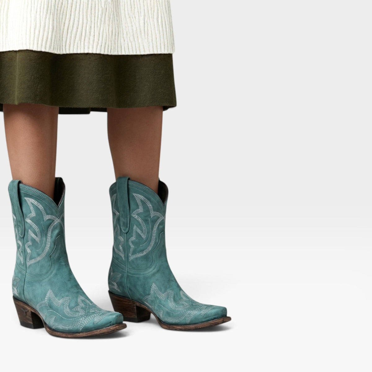 Embroidered Cowboy Boots, Distressed Snip Toe Ankle
