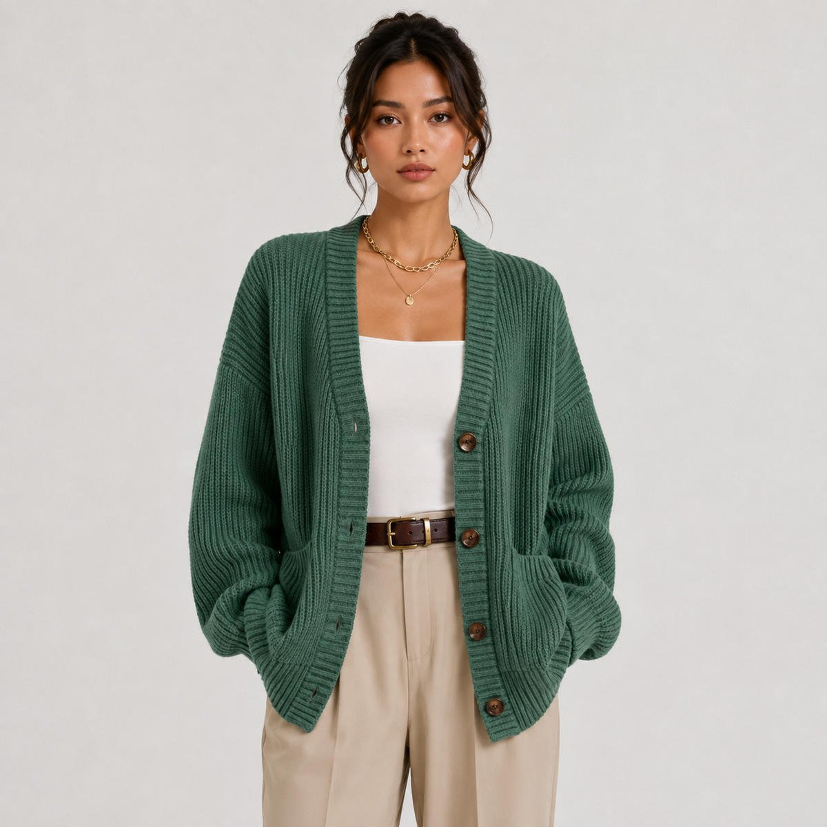 Button Front Knit Cardigan, Soft Long Sleeve Layer