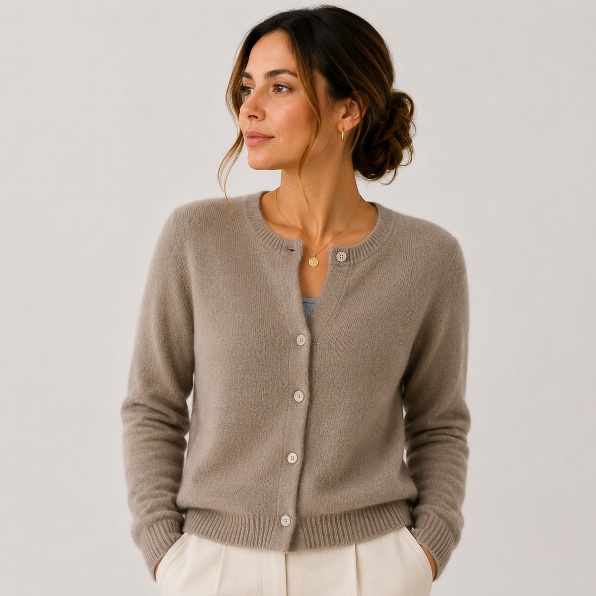 Round Neck Knit Cardigan, Button Front Soft Sweater