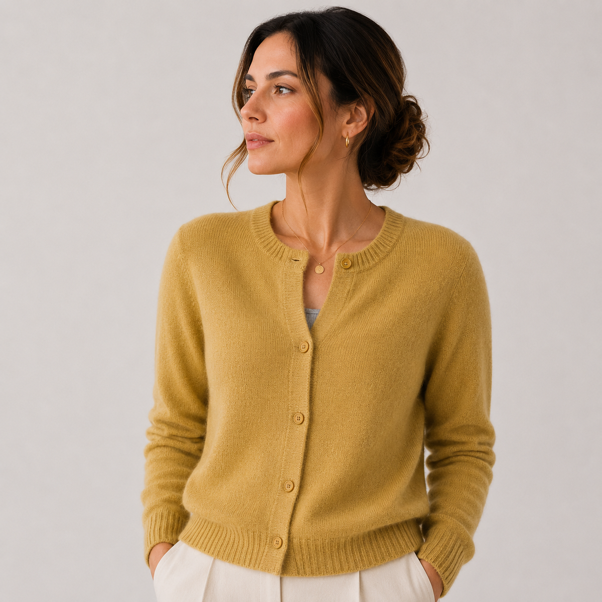 Round Neck Knit Cardigan, Button Front Soft Sweater